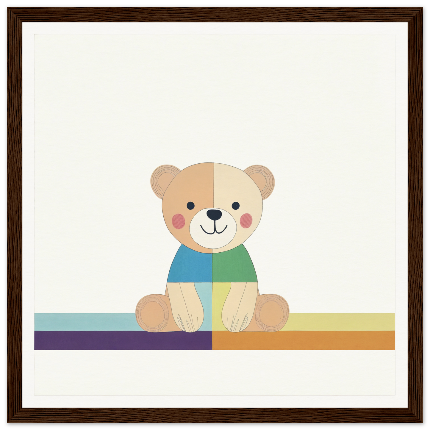 Cute cartoon teddy bear in blue and green shirt from Bear Serene special edition art™
