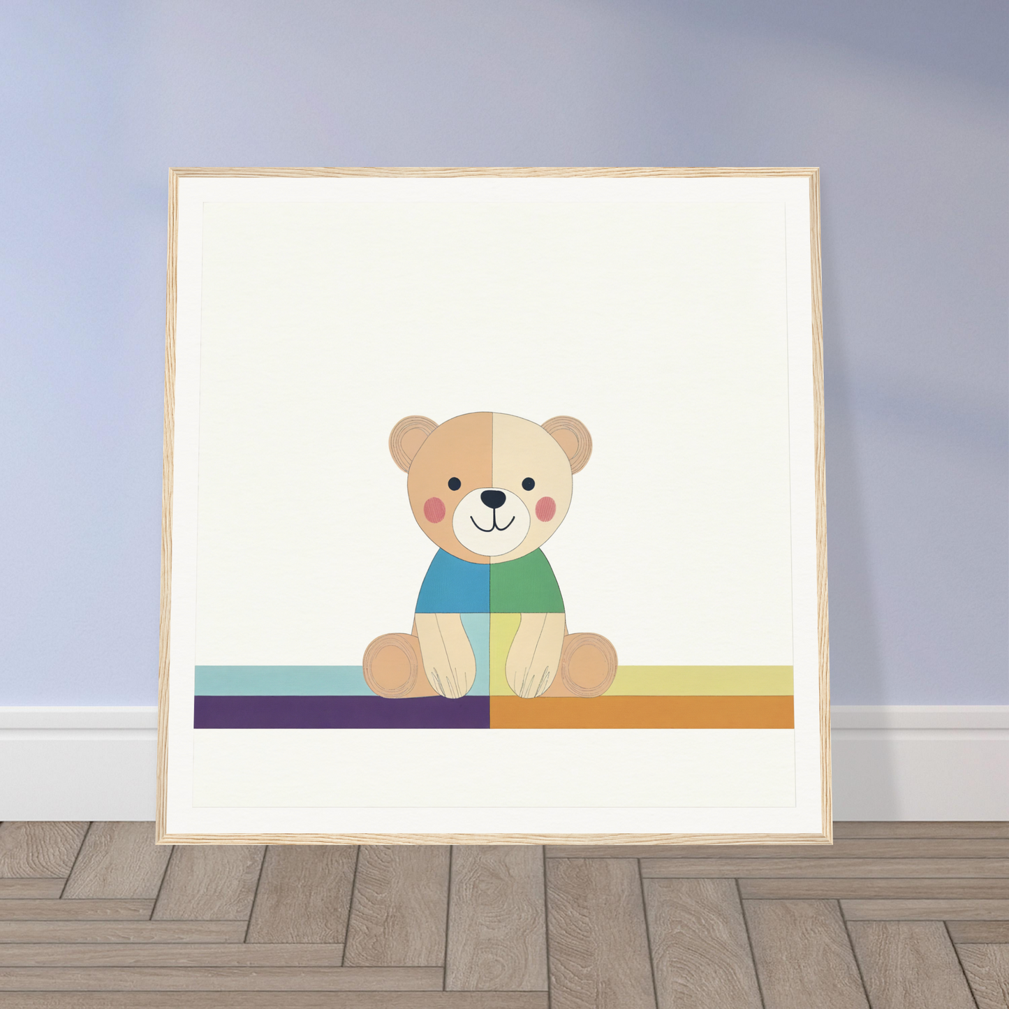 Cute cartoon teddy bear in blue and green shirt from Bear Serene special edition art™