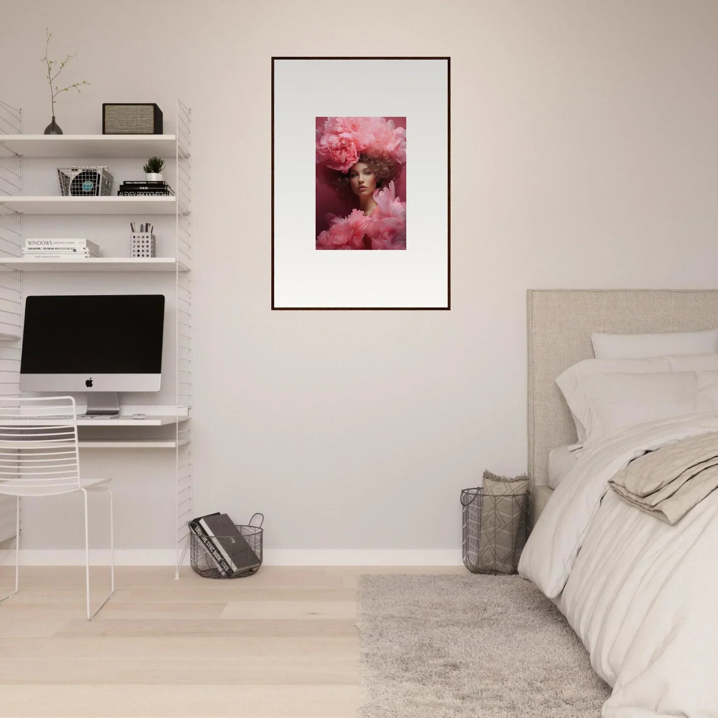 Framed abstract canvas print in pink and red for dreamy room decoration