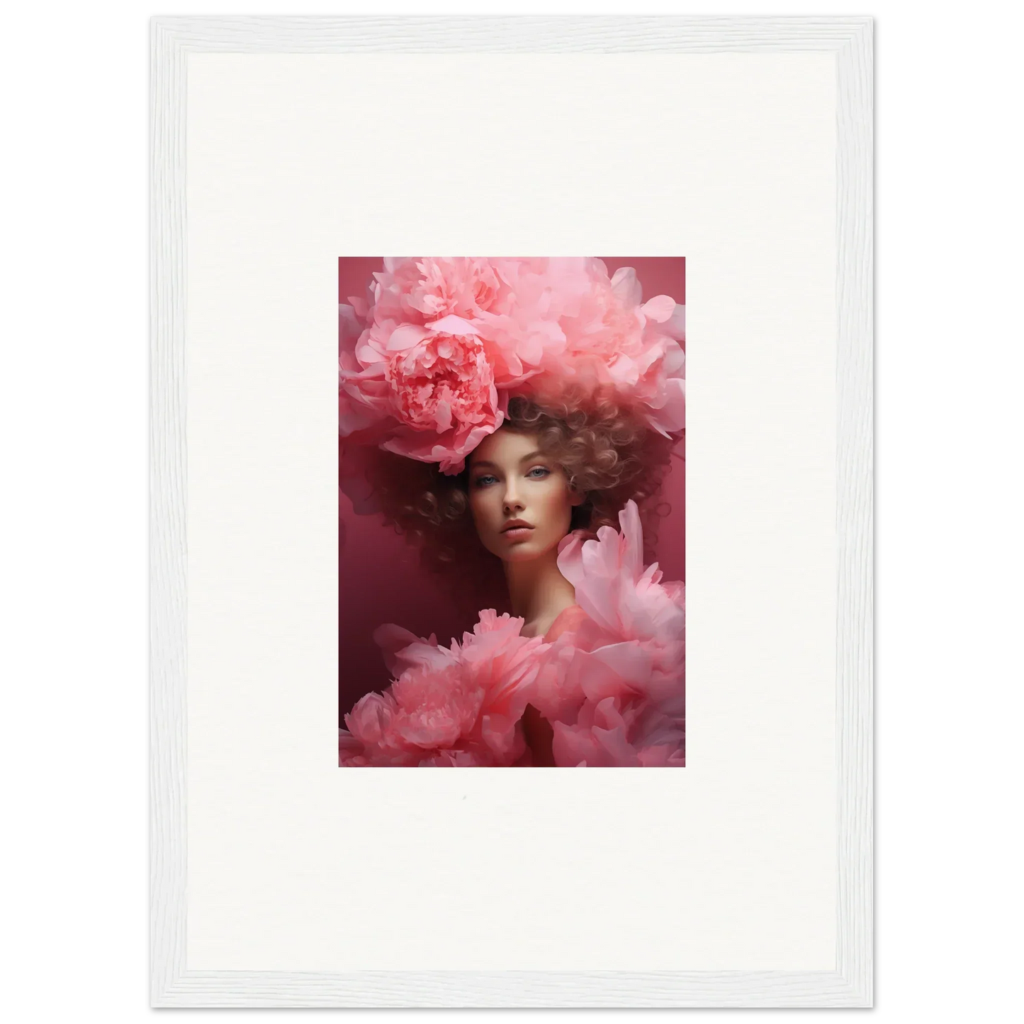 Framed canvas print of a feminine figure in floral dreamscape whispers for room decoration