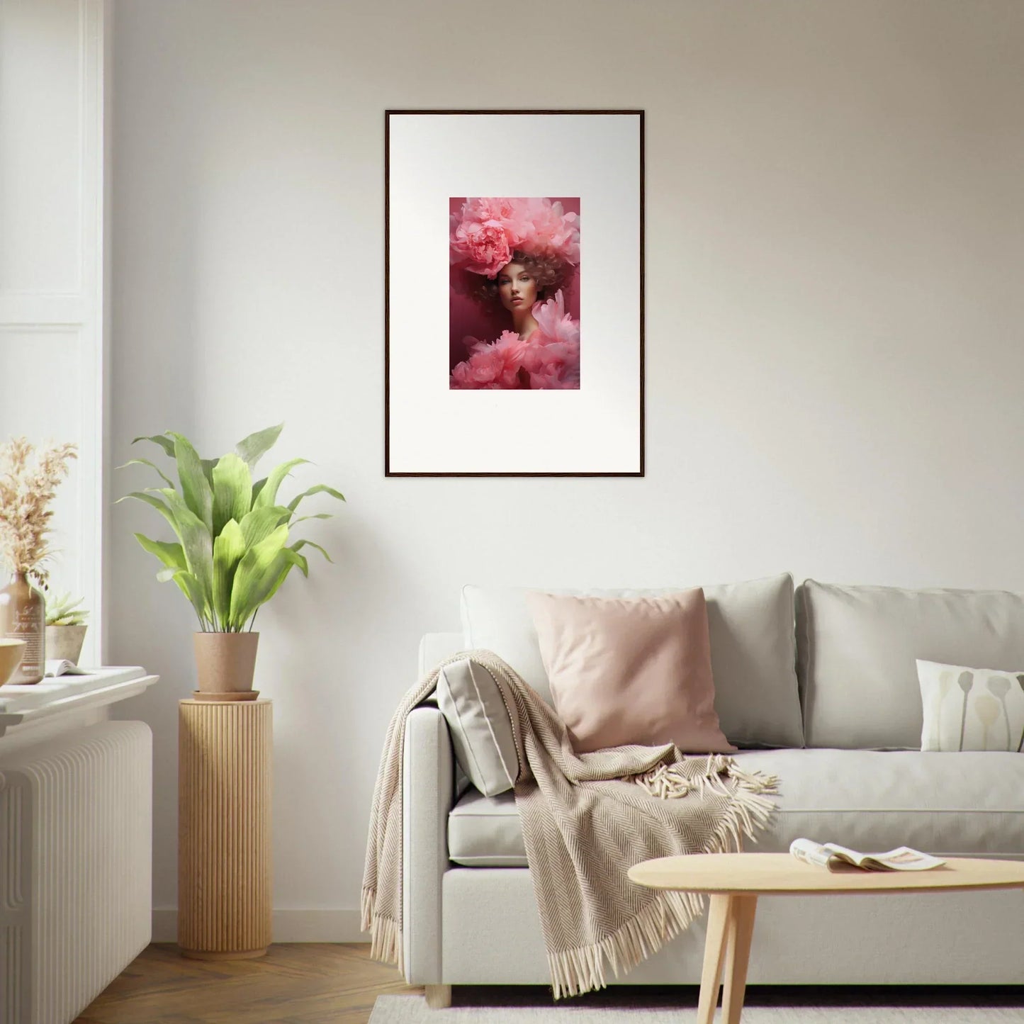 Framed canvas print of Blossom Dreamscape Whispers with pink floral portrait decor