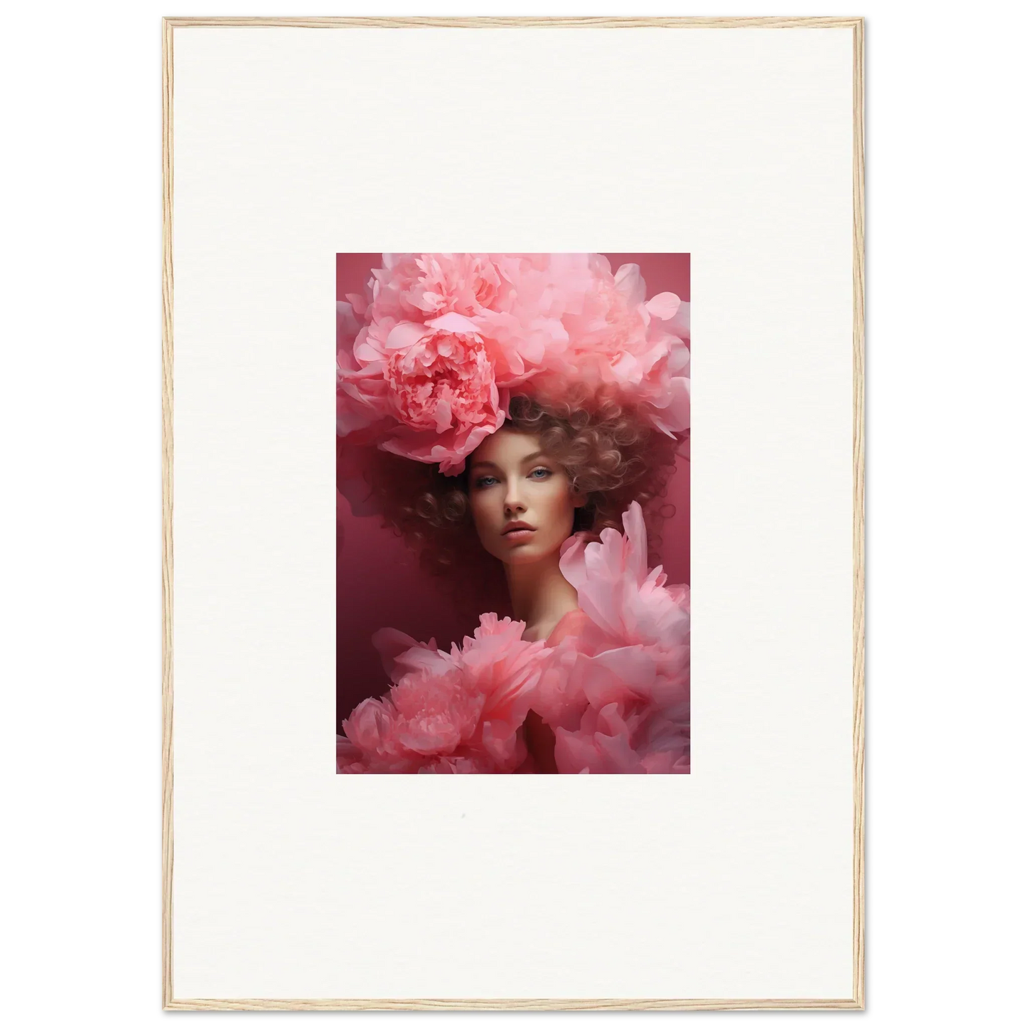 Ethereal portrait of a woman with pink flowers, perfect for dreamscape whispers canvas print
