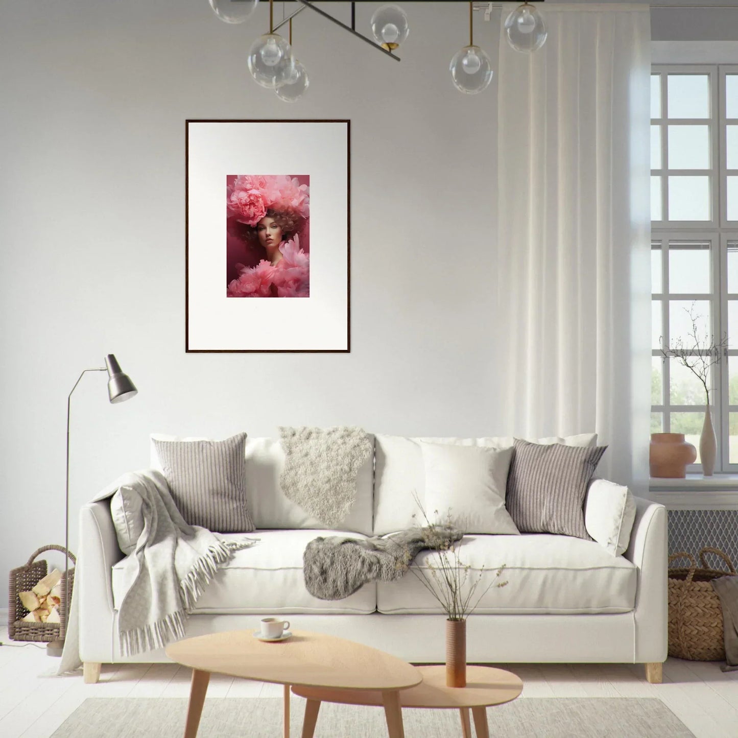 Cozy White Sofa with Throw Pillows and Blankets for a Dreamscape Whispers vibe