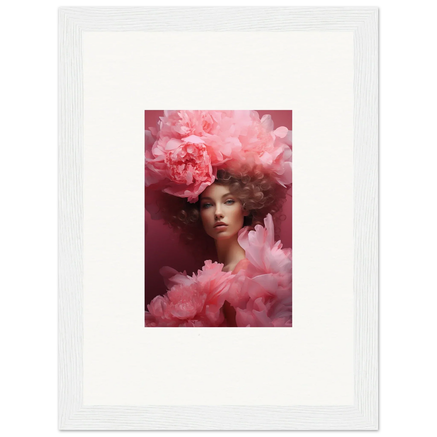 Framed portrait with pink flowers for a dreamy room decoration canvas print