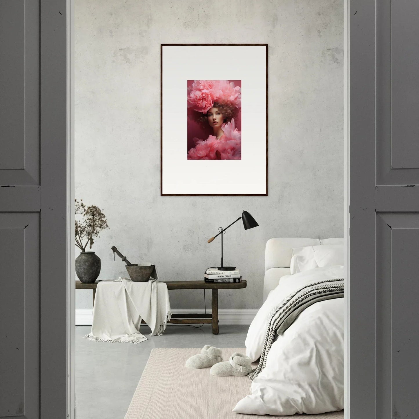 Framed canvas print of a pink floral composition for dreamy room decoration