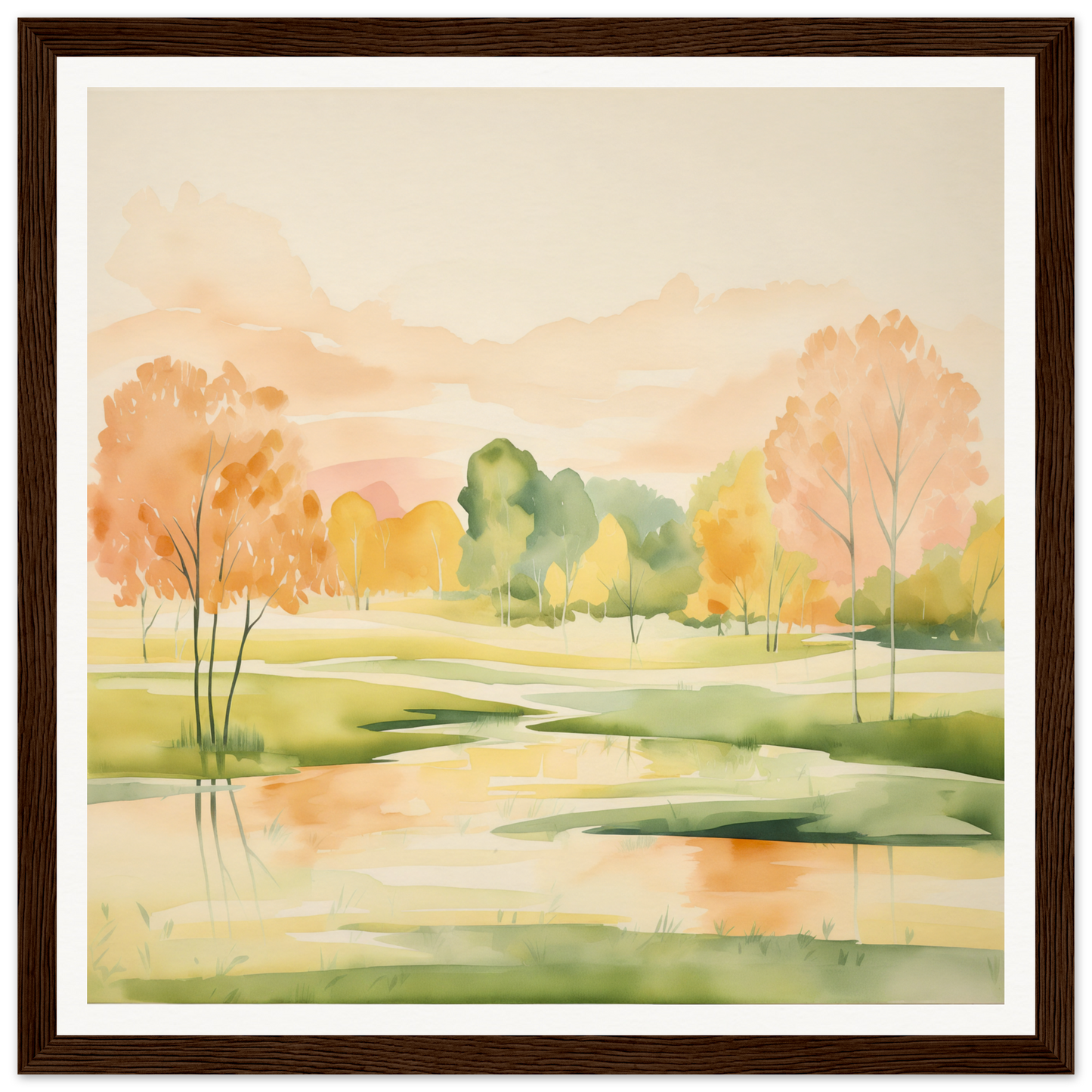 Watercolor painting of autumn landscape in Blushing Epochs Stream special edition art™