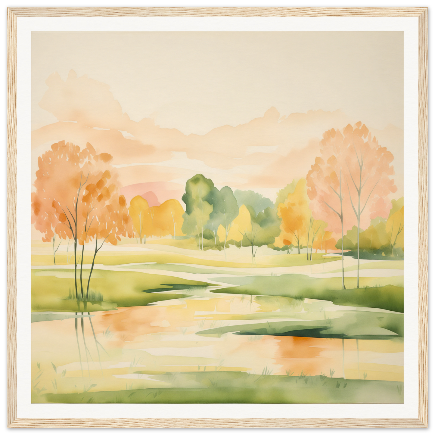 Watercolor painting of an autumn landscape in Blushing Epochs Stream, Special Edition Art™