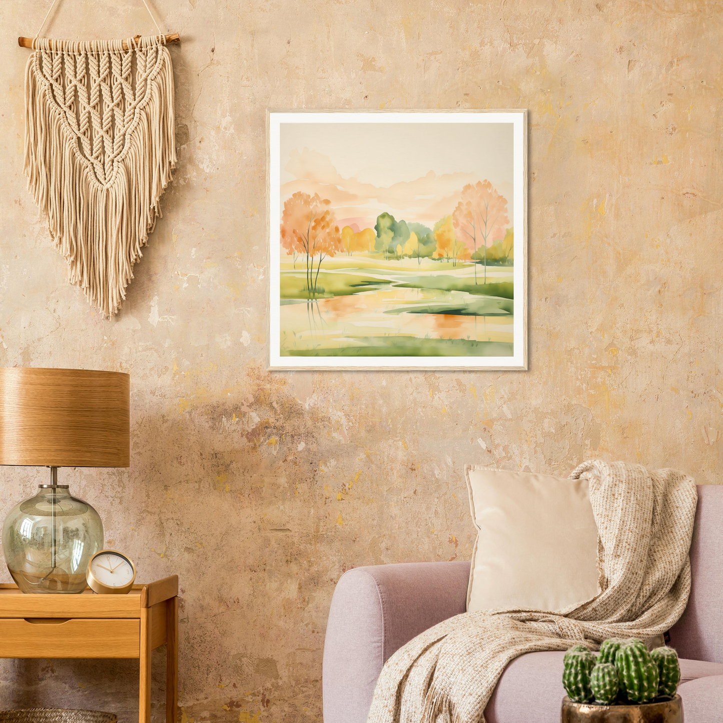 Framed watercolor painting of an autumn landscape from Blushing Epochs Stream