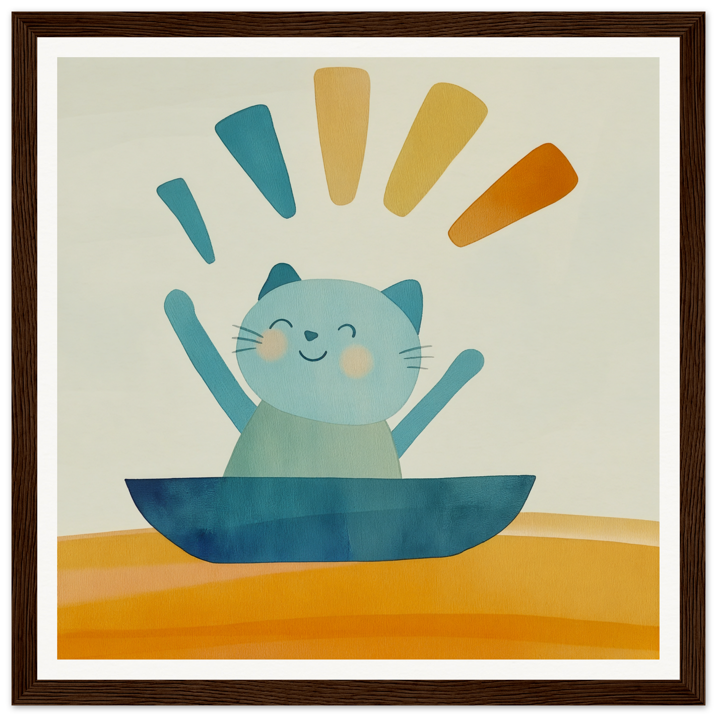 Happy cartoon cat in a blue bowl for Boatbound Bliss special edition art™