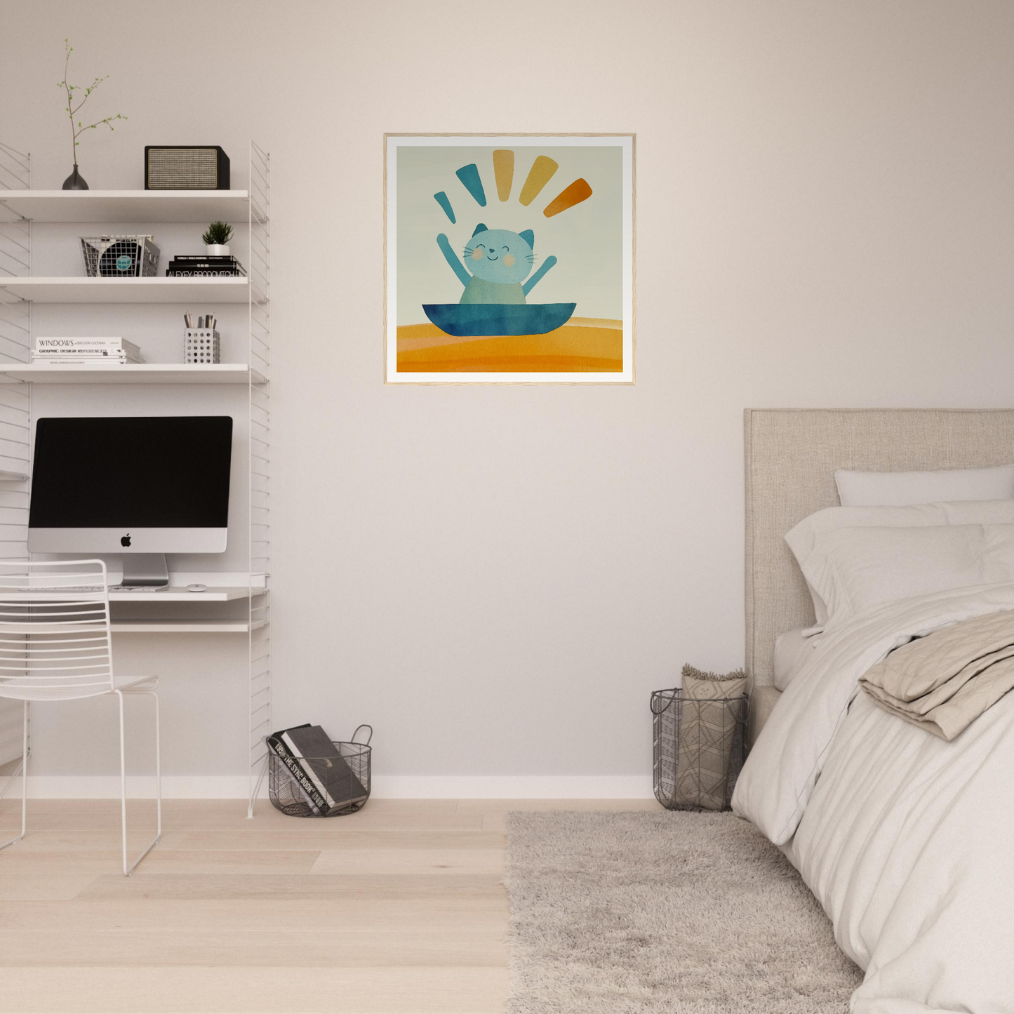 Cheerful Cat in Bowl Art Print with Rays, part of Boatbound Bliss Special Edition Art™