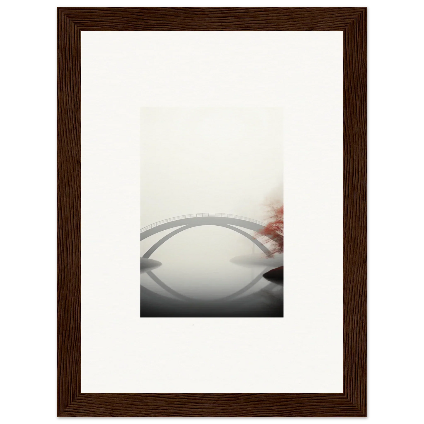 Framed wall art of an abstract curved shape inspired by bridge reflection for room decor