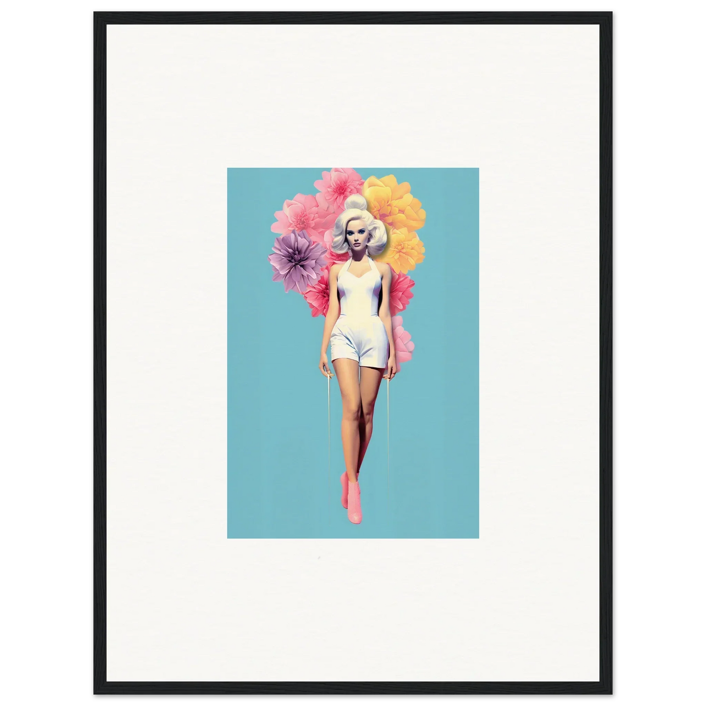 Framed wall art of a figure in white swimwear, part of Bubbling Radiant Essence