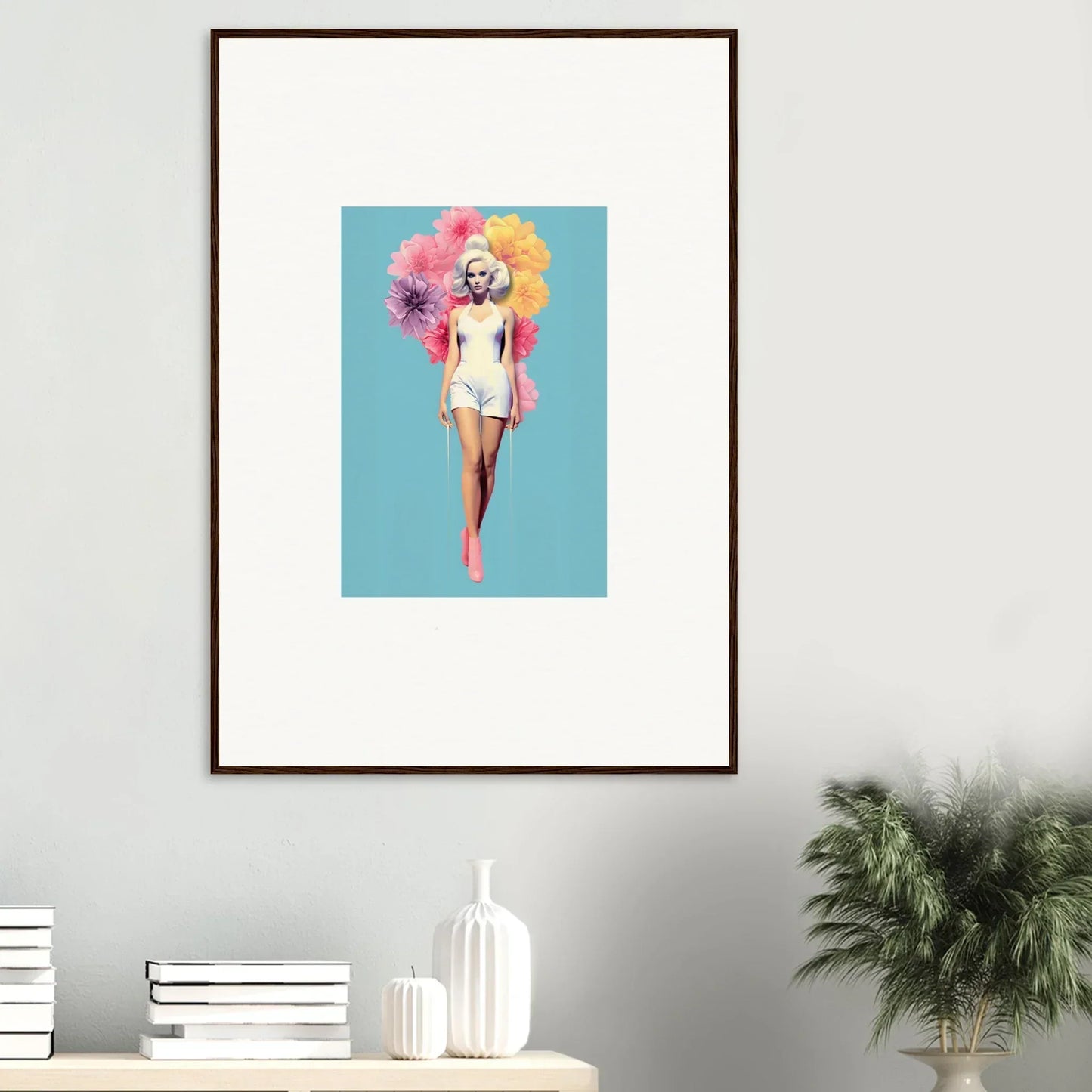 Framed wall art of Bubbling Radiant Essence with a figure on a vibrant background
