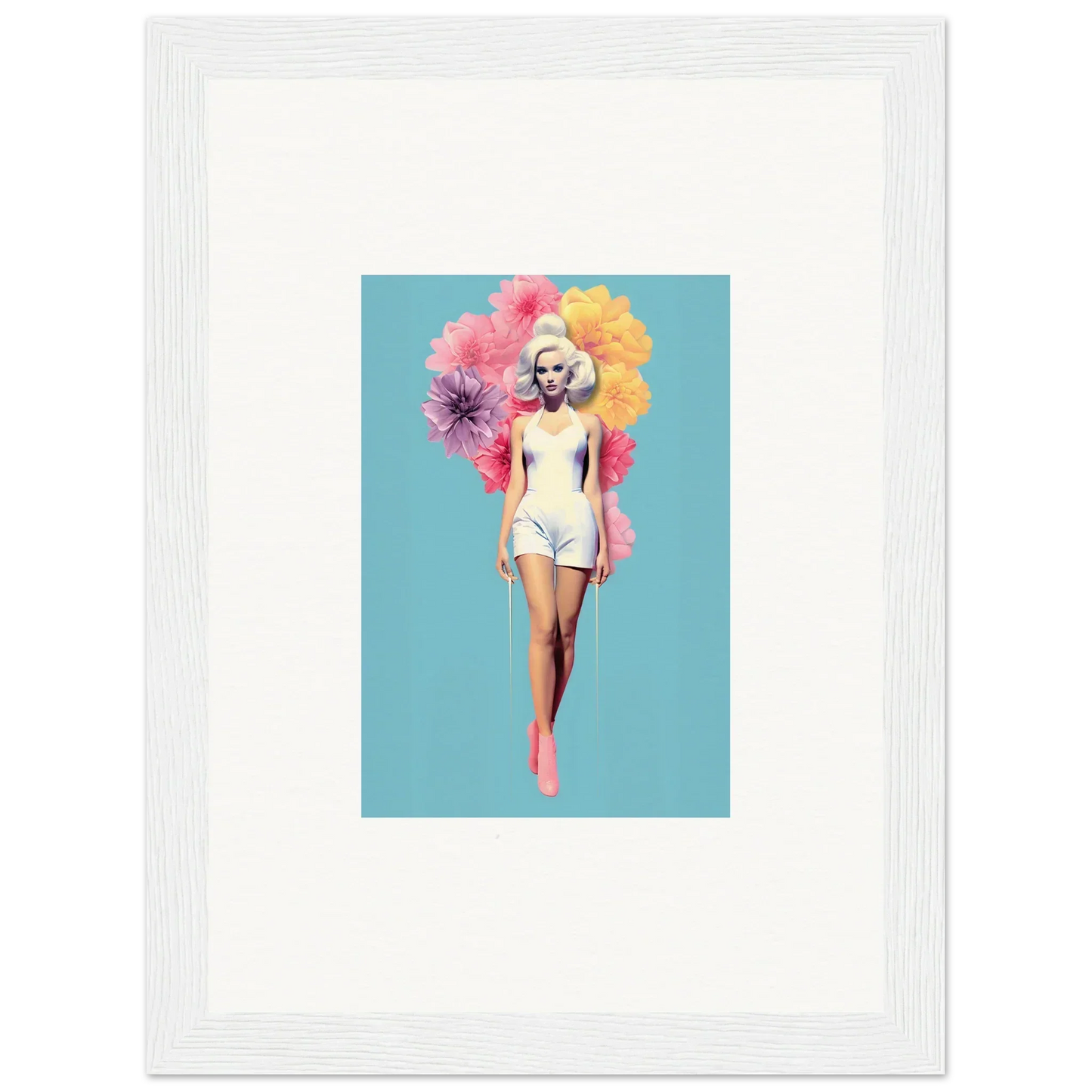 Vintage figure in white swimsuit with floral blooms for Bubbling Radiant Essence art
