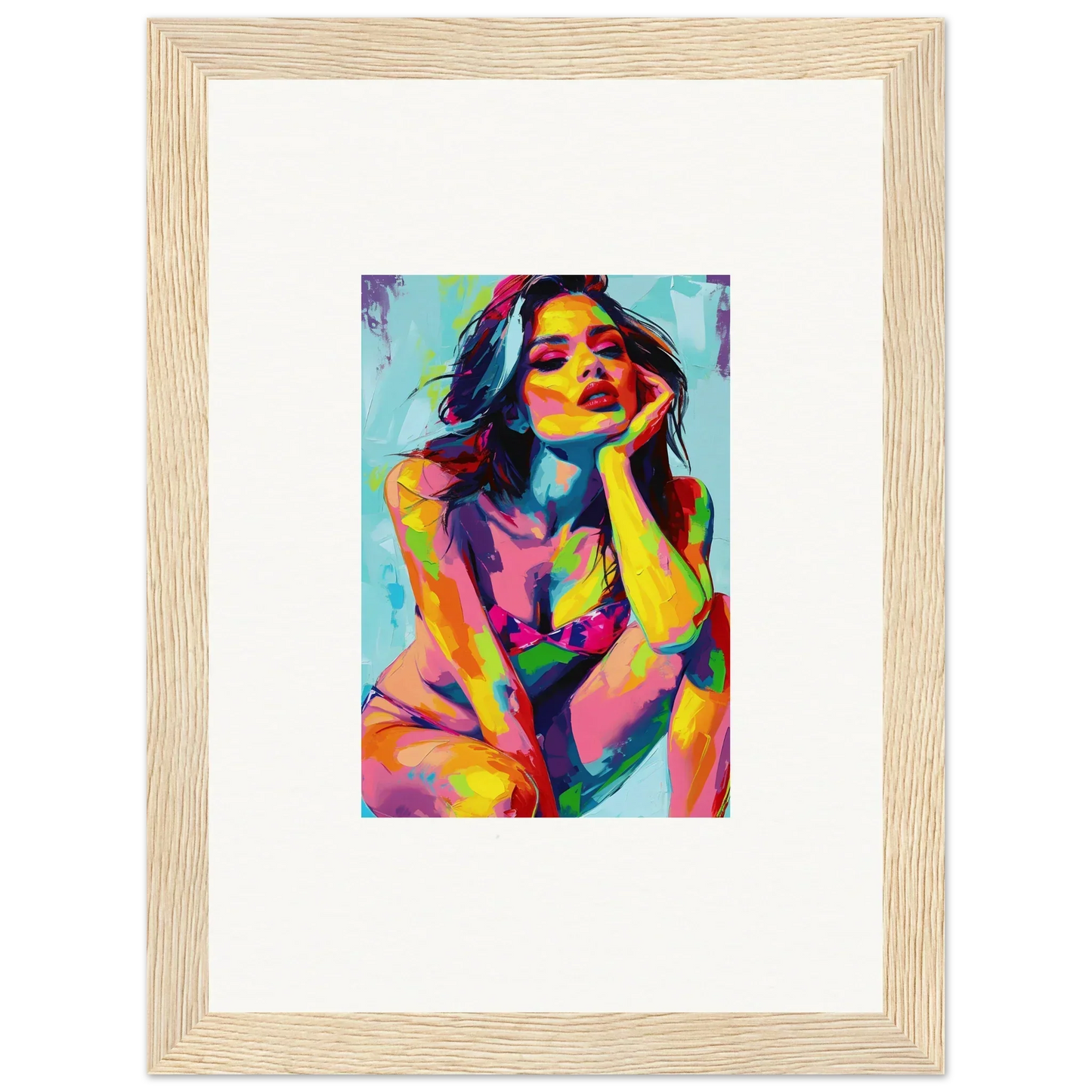 Colorful abstract portrait painting of a woman for vibrant room decor and framed wall art