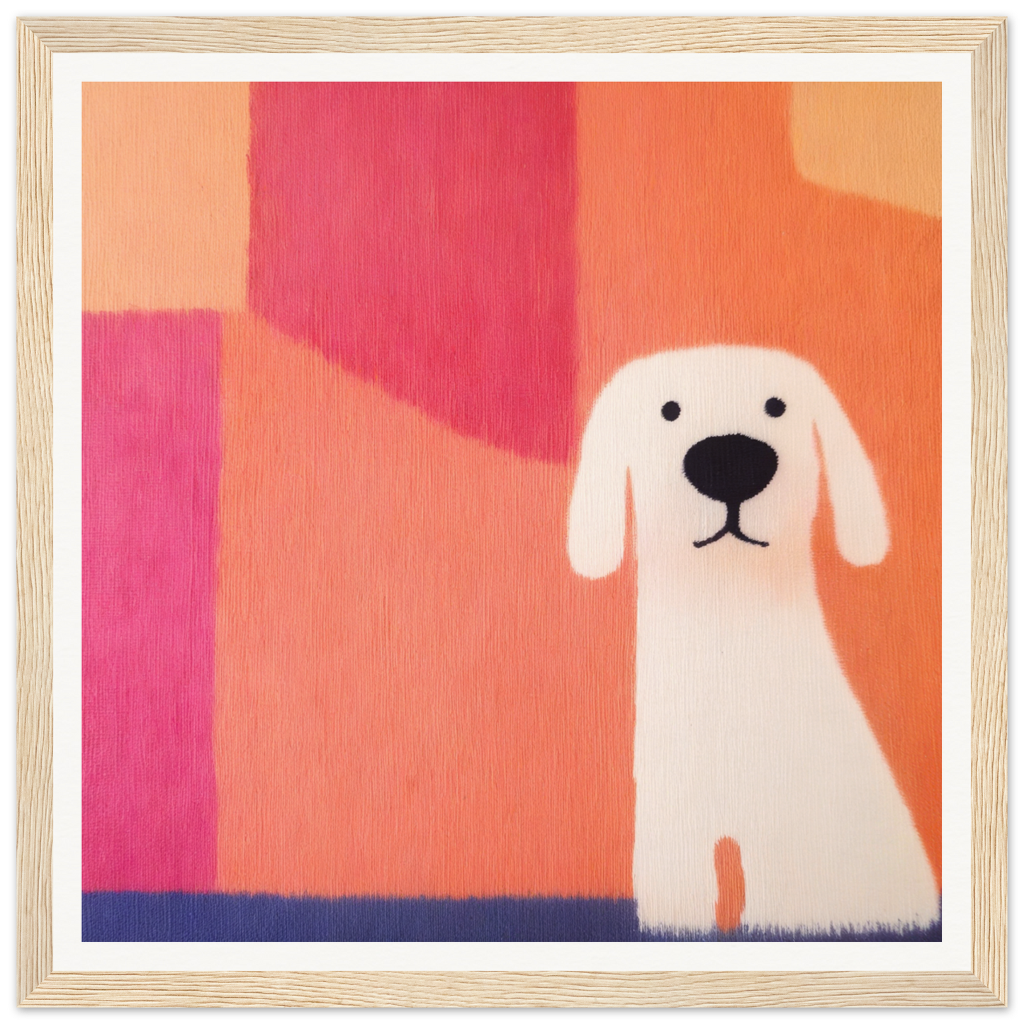 Simple white cartoon dog with floppy ears promoting Canine Chromatic Yoga