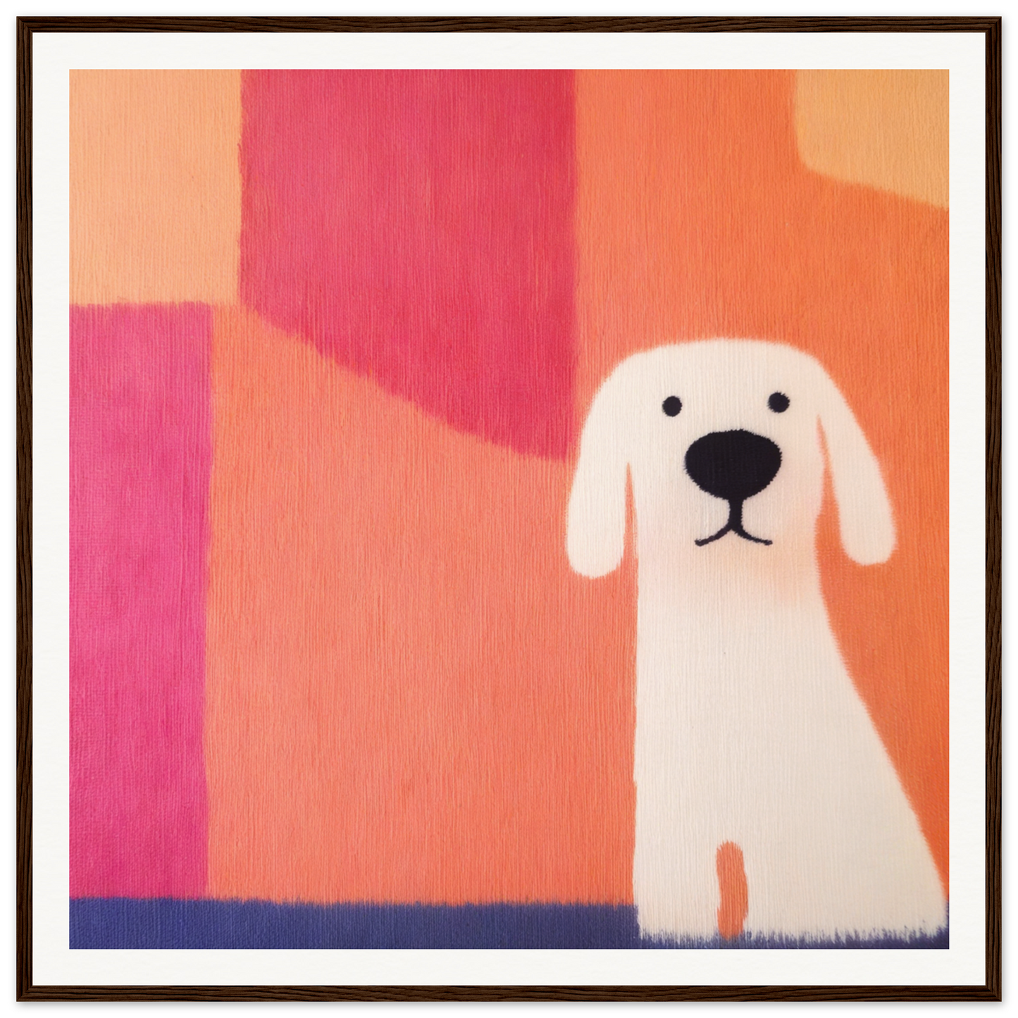 Simple white dog with floppy ears and black nose featured in Canine Chromatic Yoga
