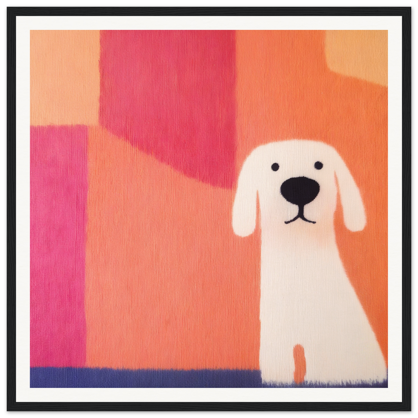White dog with floppy ears and black nose featured in Canine Chromatic Yoga