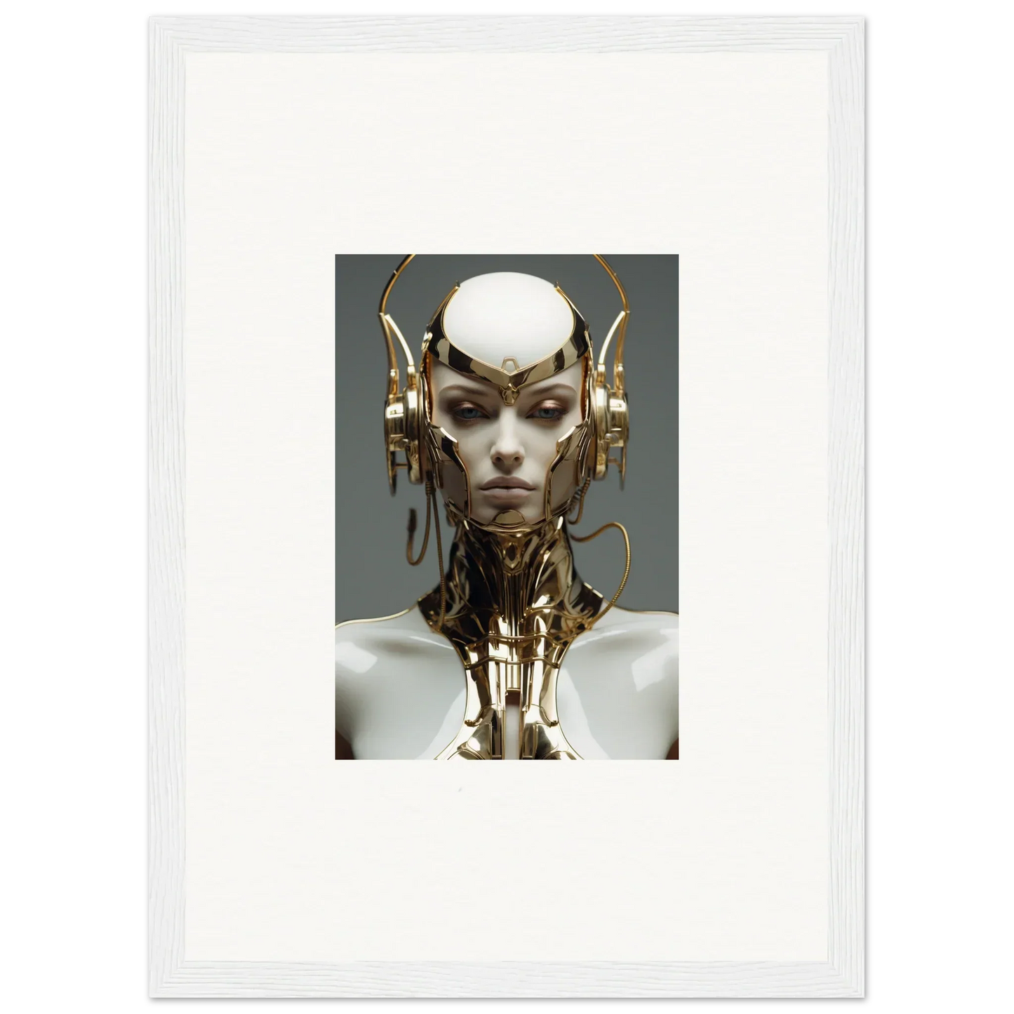 Futuristic humanoid cyborg with metallic features for cool room decoration canvas print