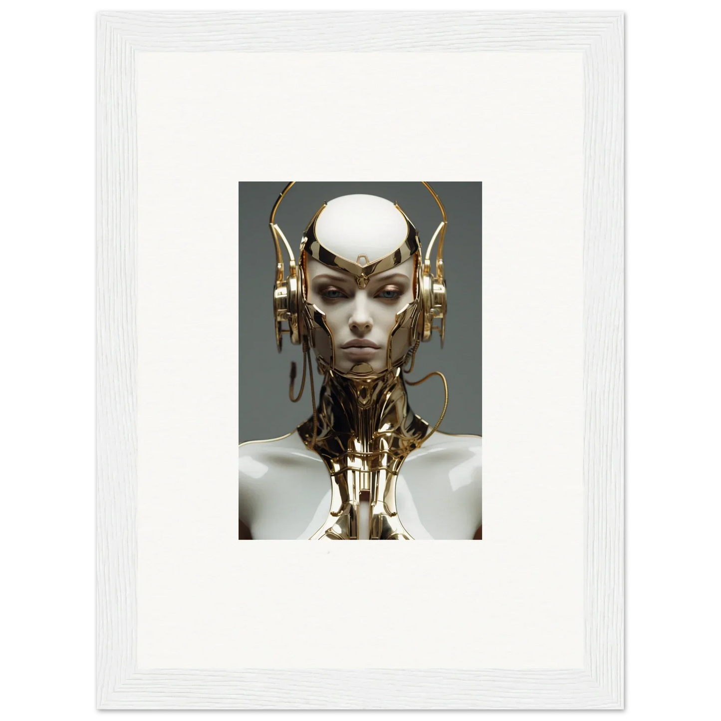 Futuristic gold cyborg from Celestial Cog Machine, perfect for room decoration canvas print