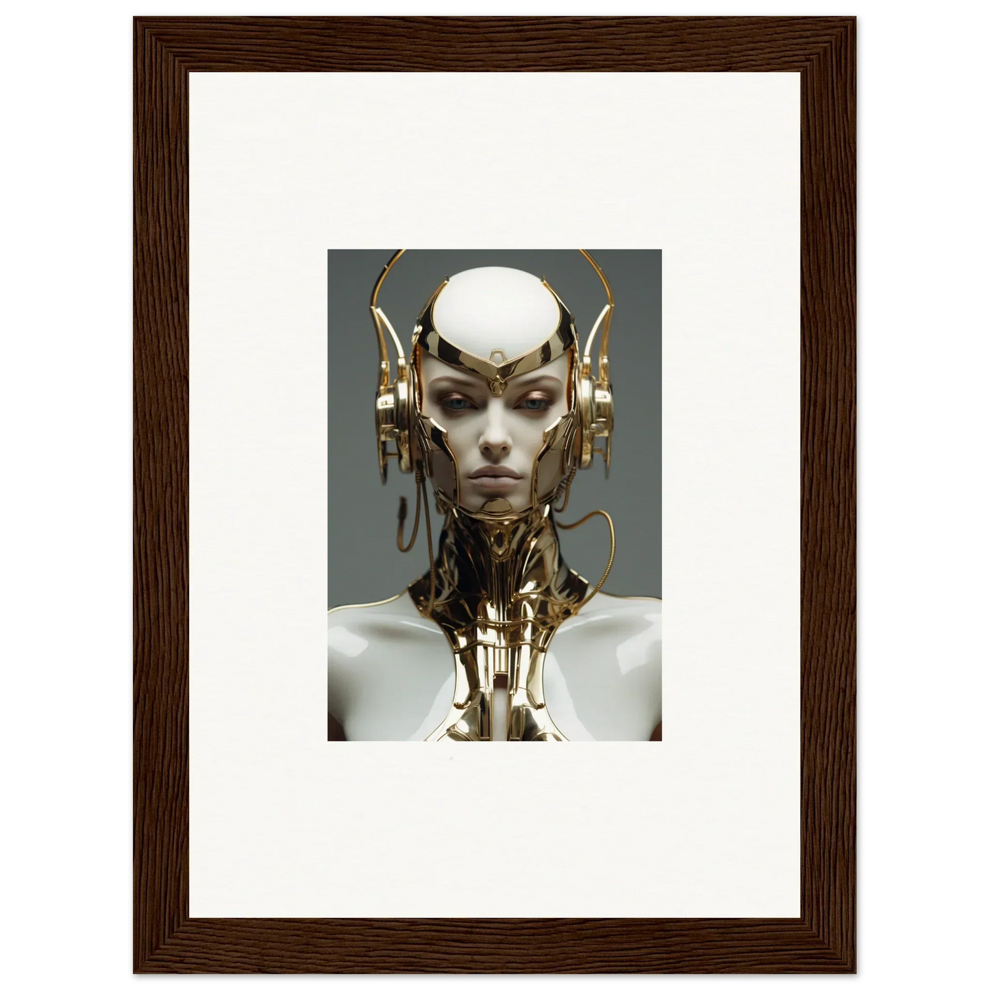 Futuristic humanoid robot head design for a stylish cog machine canvas print