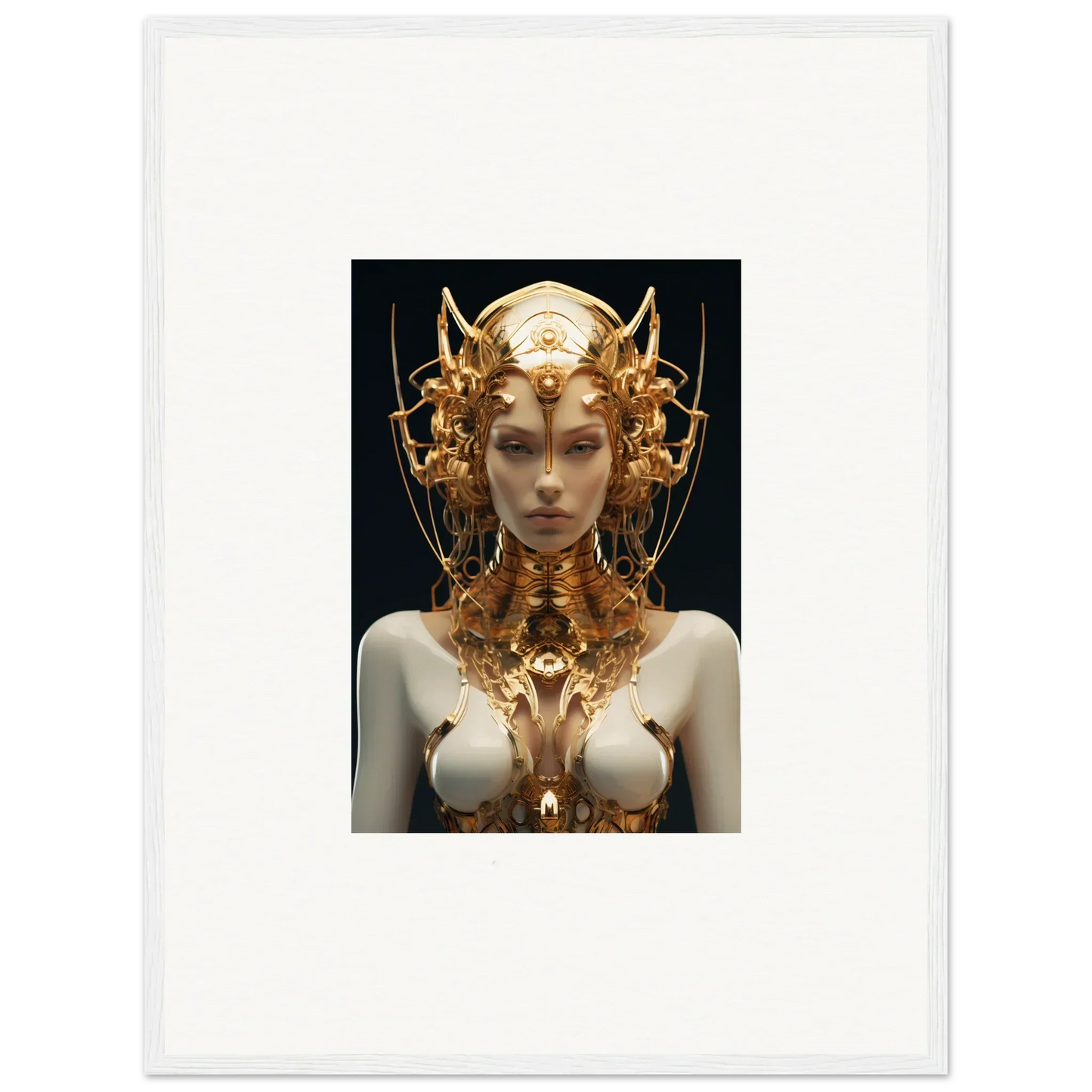 Ornate golden headdress on a female figure, perfect for mechanical goddess room decoration