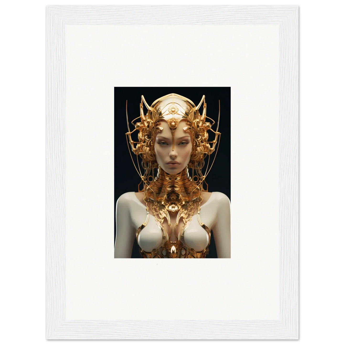 Ornate golden headdress and body adornment for a Mechanical Goddess canvas print