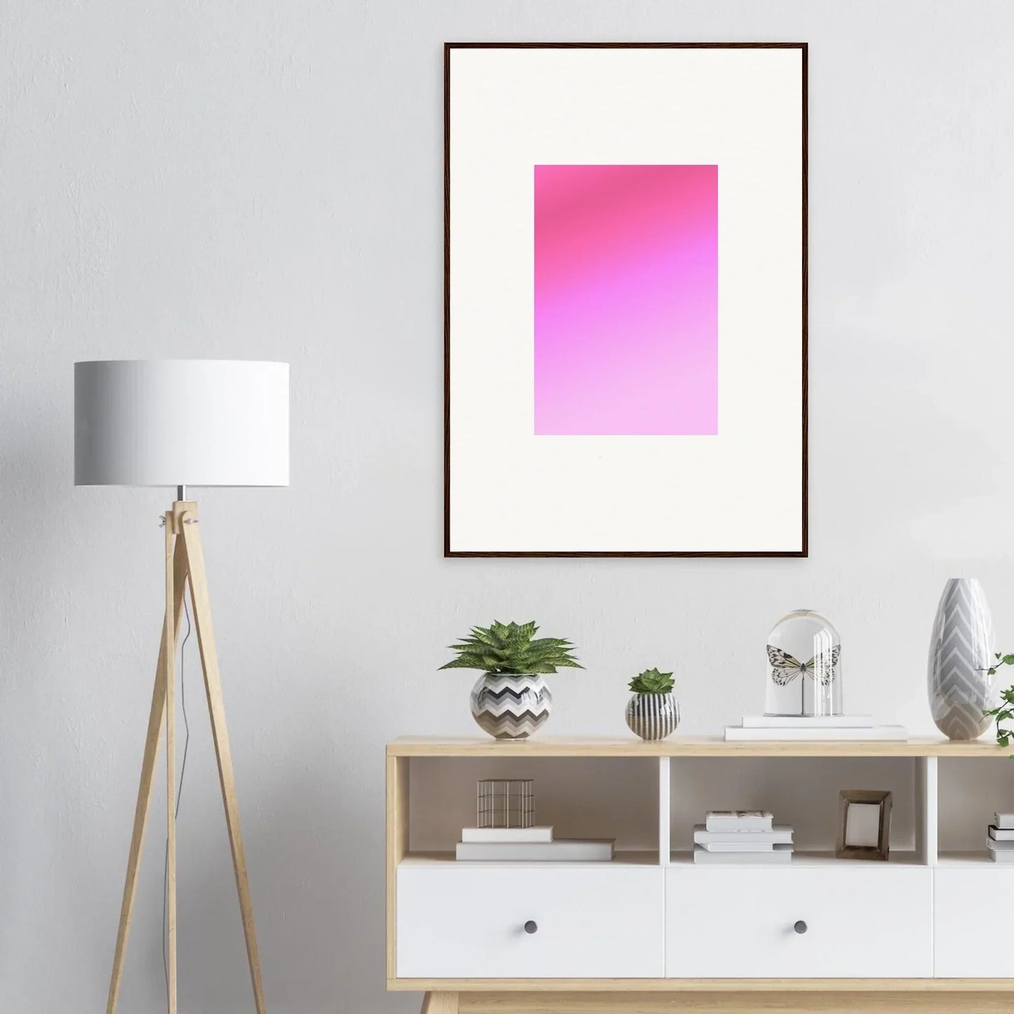 Framed pink-to-purple gradient ceramic art on wall from Cerise Dream Surface collection