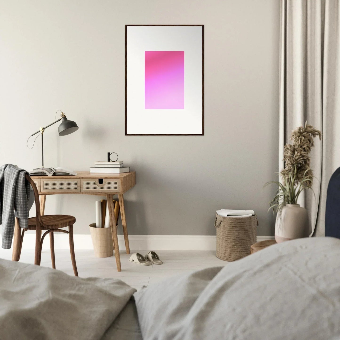 Pink gradient framed wall art in a black frame, part of the Cerise Dream Surface collection