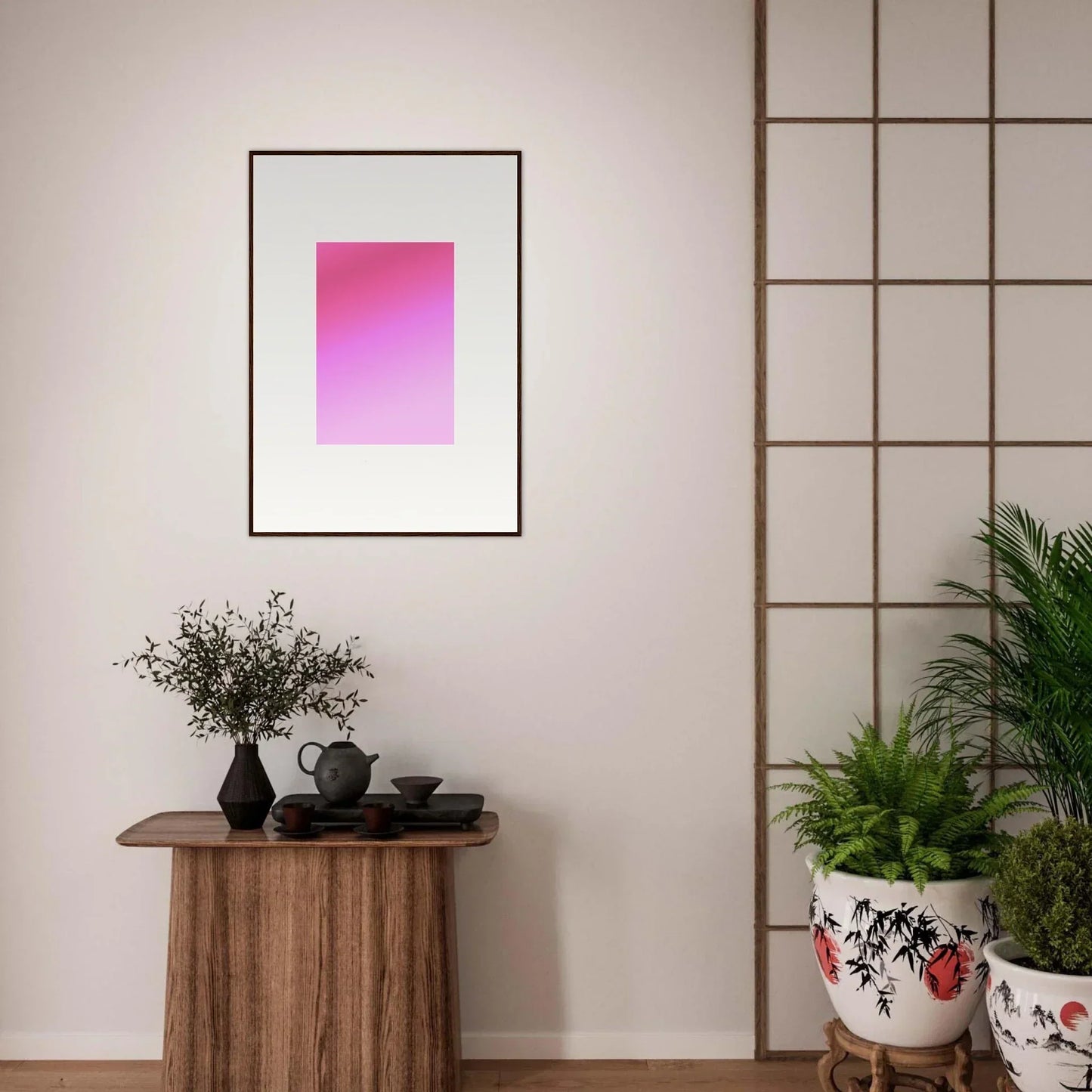 Framed pink-to-purple gradient artwork on a wall from Cerise Dream Surface special edition art™
