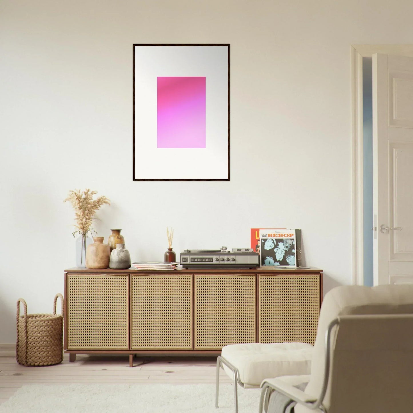 Wooden credenza with cane webbing and natural finish for Cerise Dream Surface collection