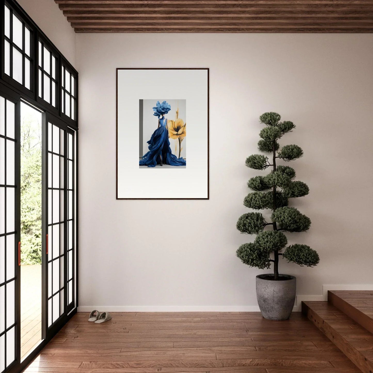 Framed wall art of blue and yellow watercolor from Cerulean Bloom Envoy special edition art™
