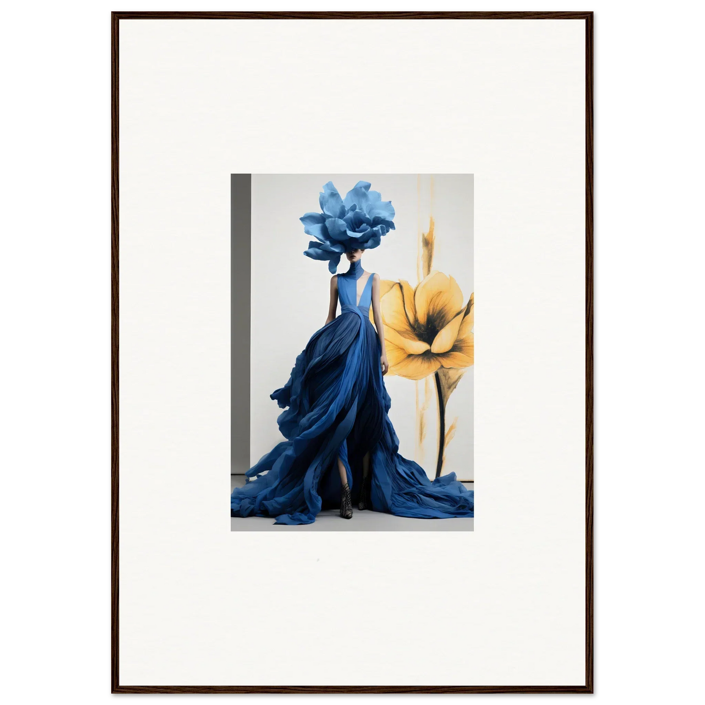 Elegant Cerulean Bloom Envoy blue gown with flower-shaped top and ruffled skirt