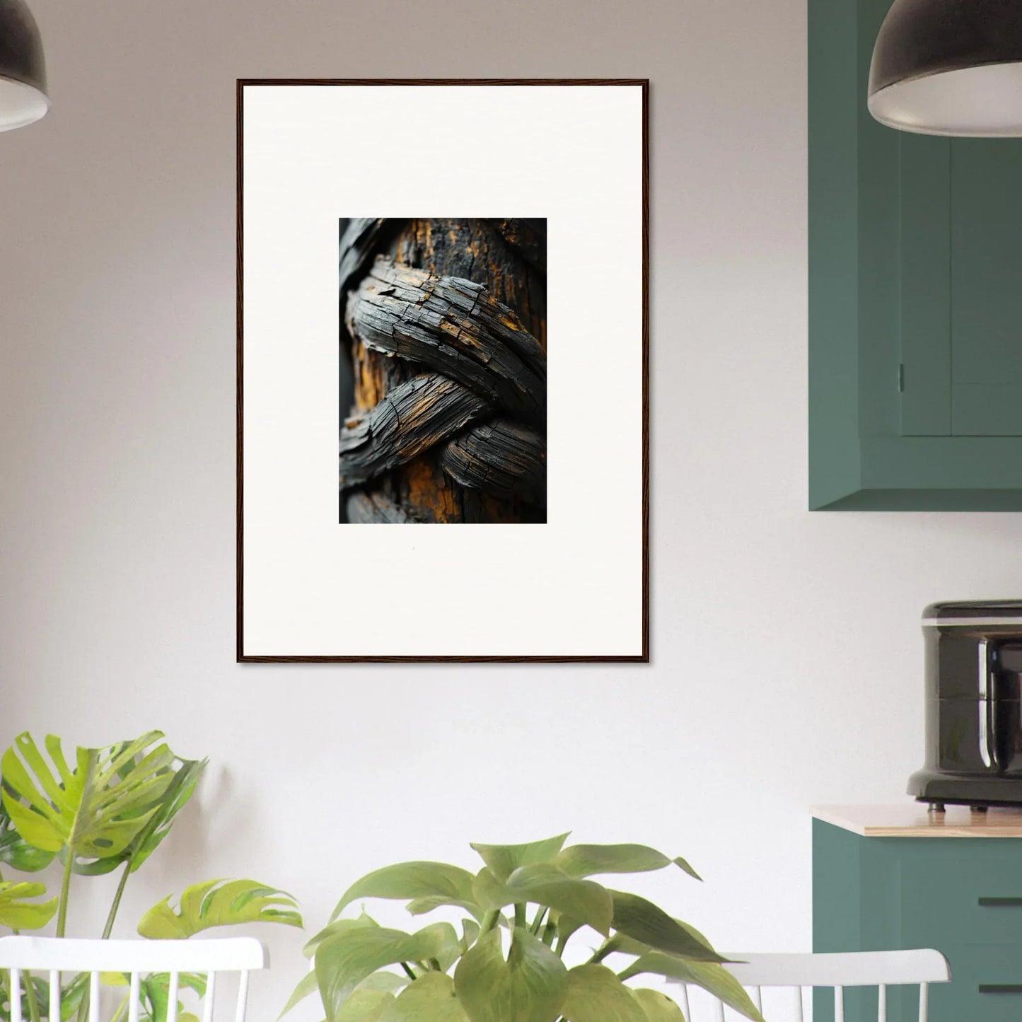 Framed canvas print of twisted rope on wood for stylish garden balet room decoration