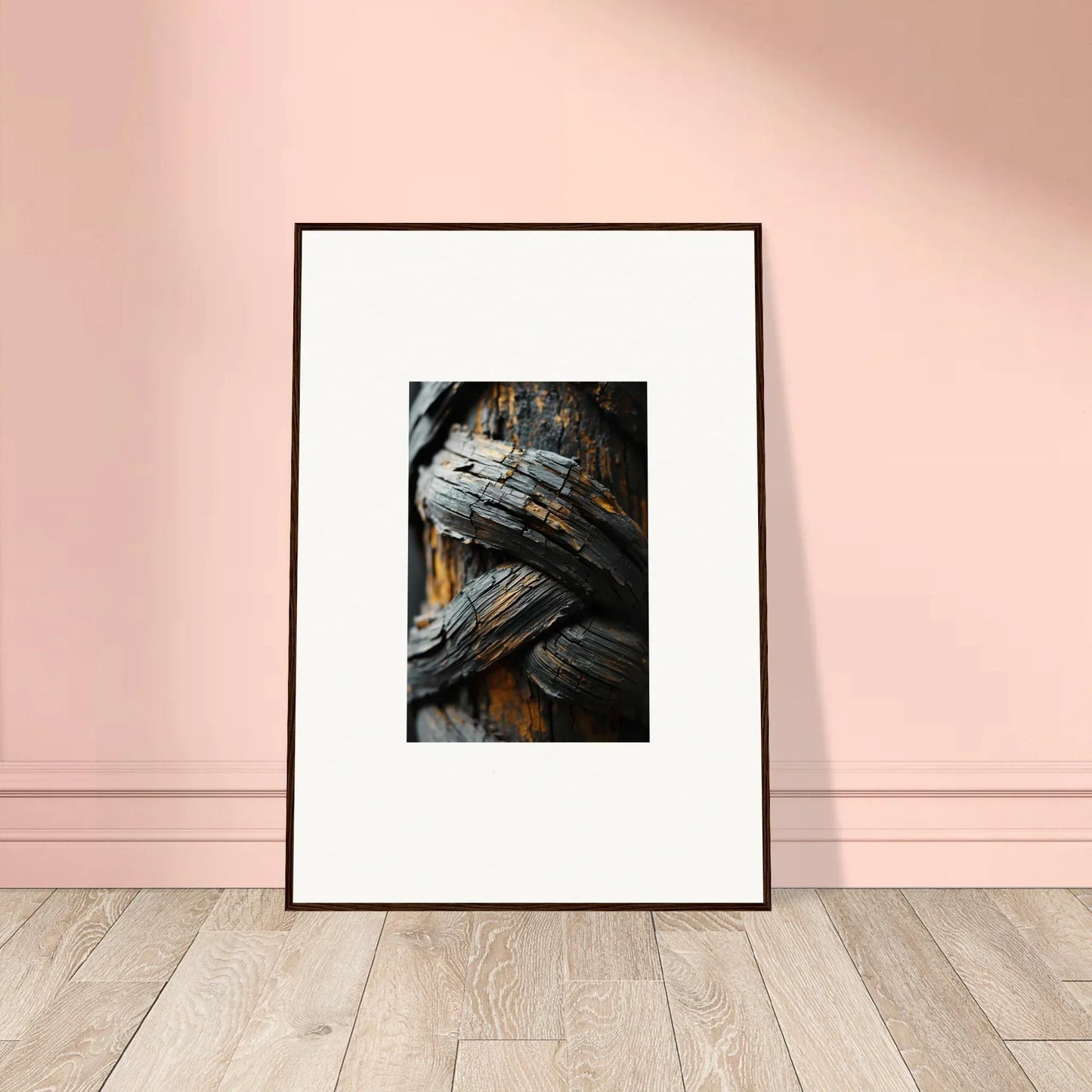 Framed canvas print of dark metallic and wooden textures for stylish room decoration