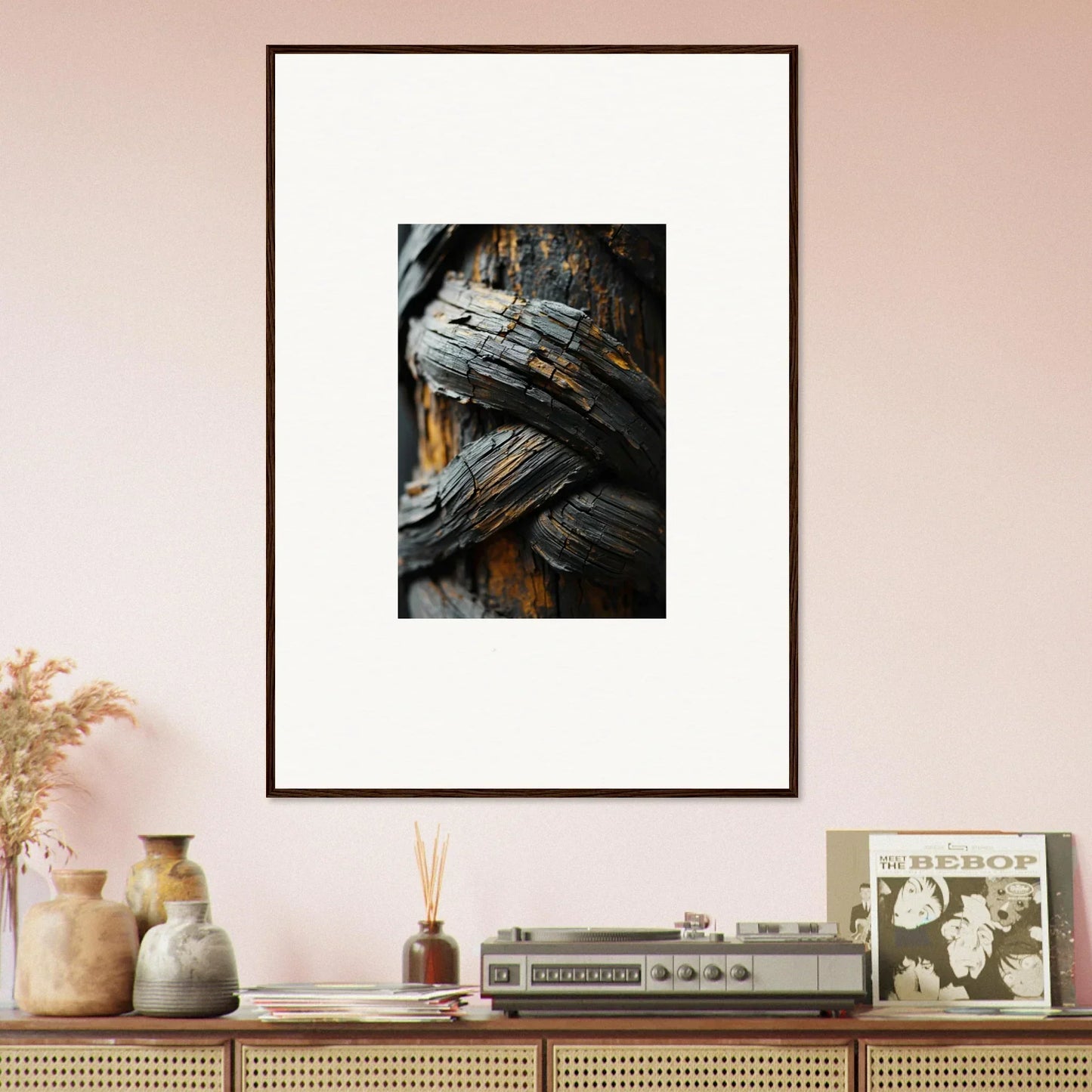 Framed weathered wood grain art for stylish room decoration or a garden balet vibe
