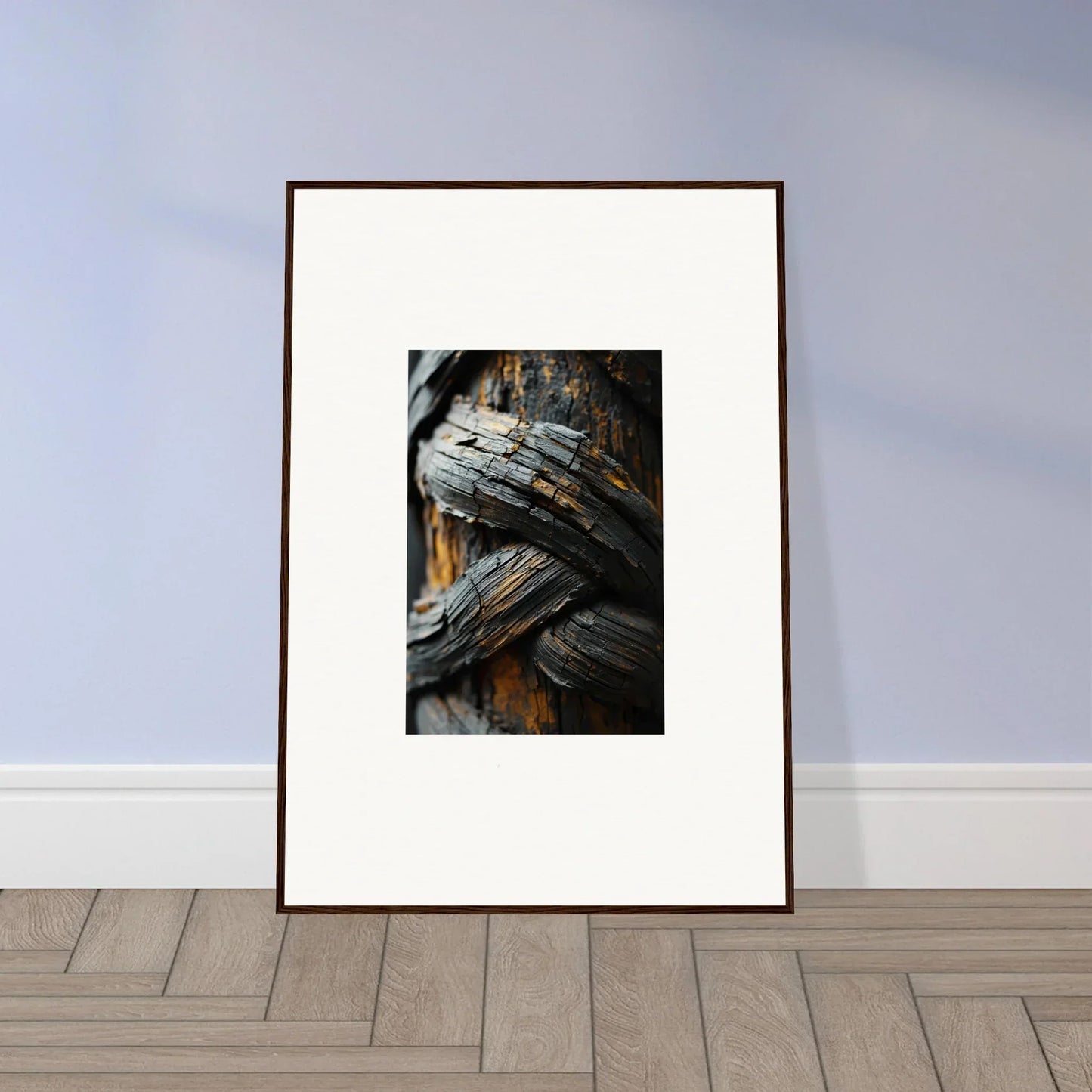 Framed photograph of weathered wood grain, perfect for Garden Balet room decoration