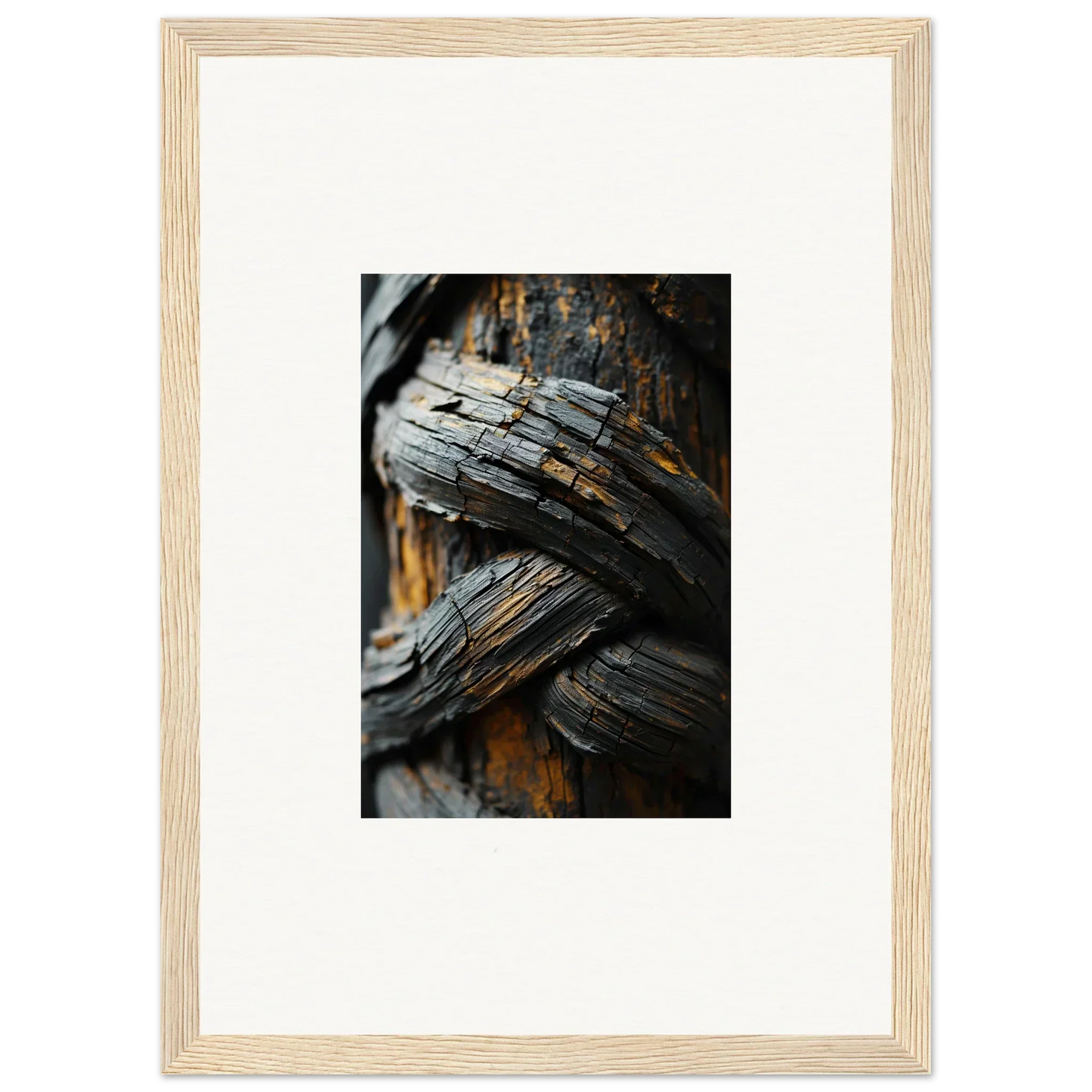 Close-up of chipped wood grain perfect for a Charred Garden Balet canvas print