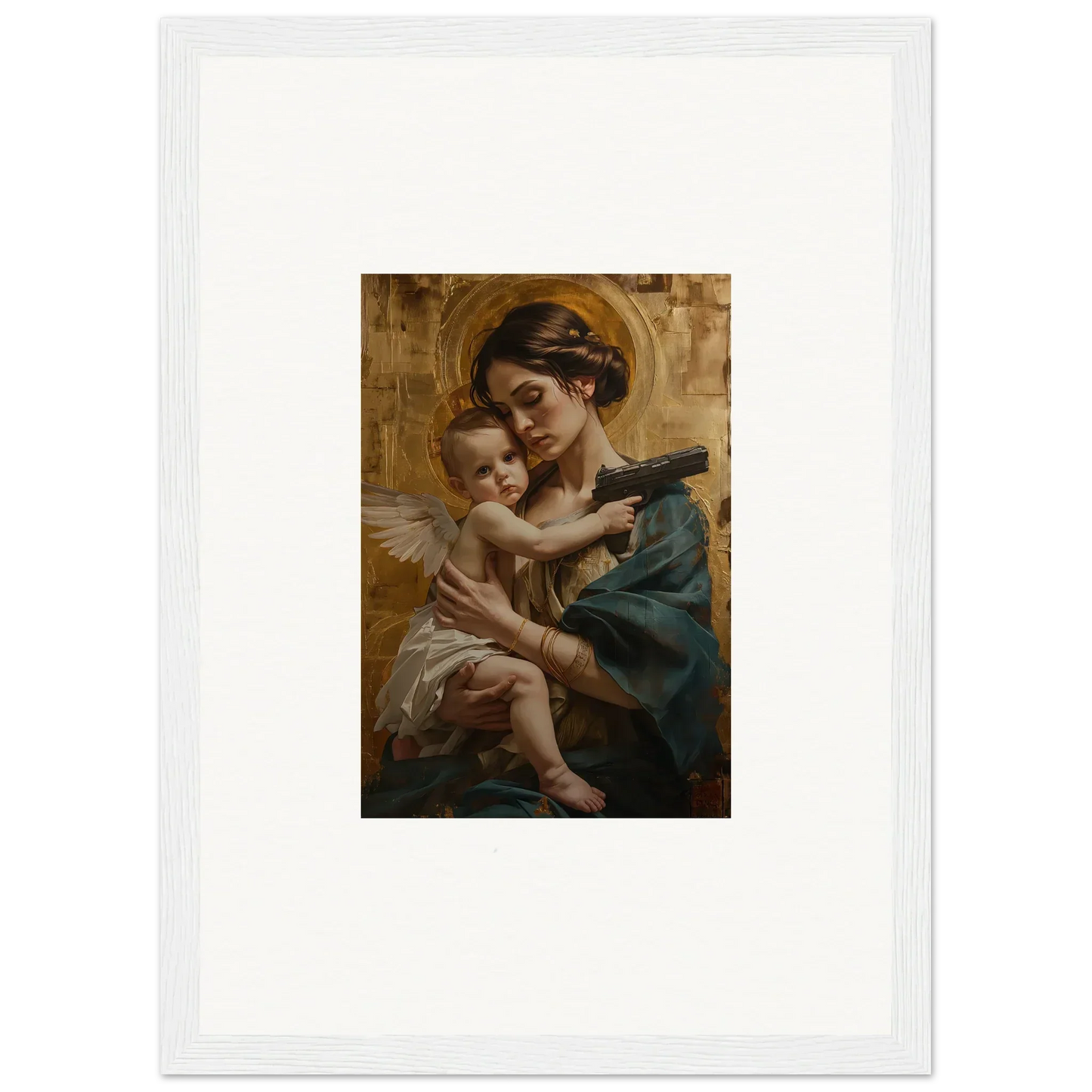 Painting of a woman holding a cherubic baby, ideal for Velvet Matrix room decor