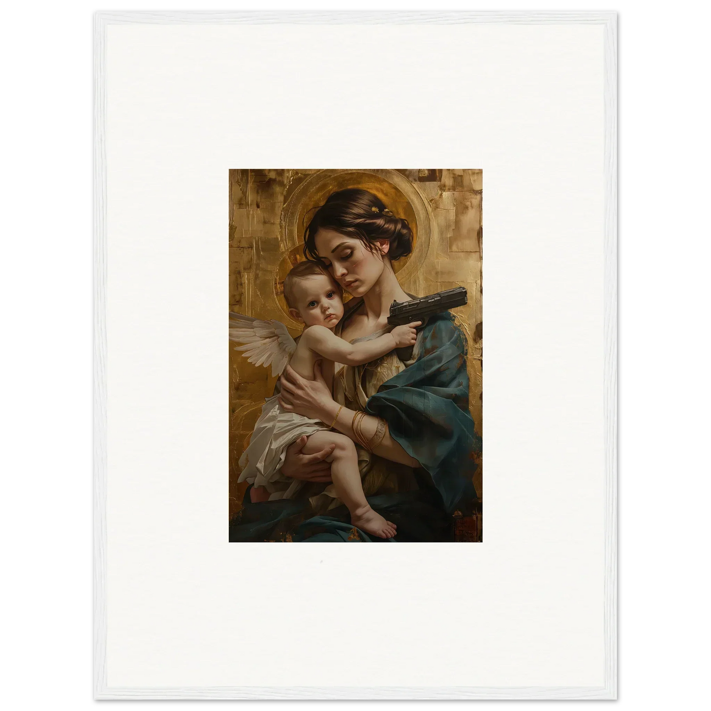 Painting of a woman holding a cherubic baby, perfect for Velvet Matrix room decor