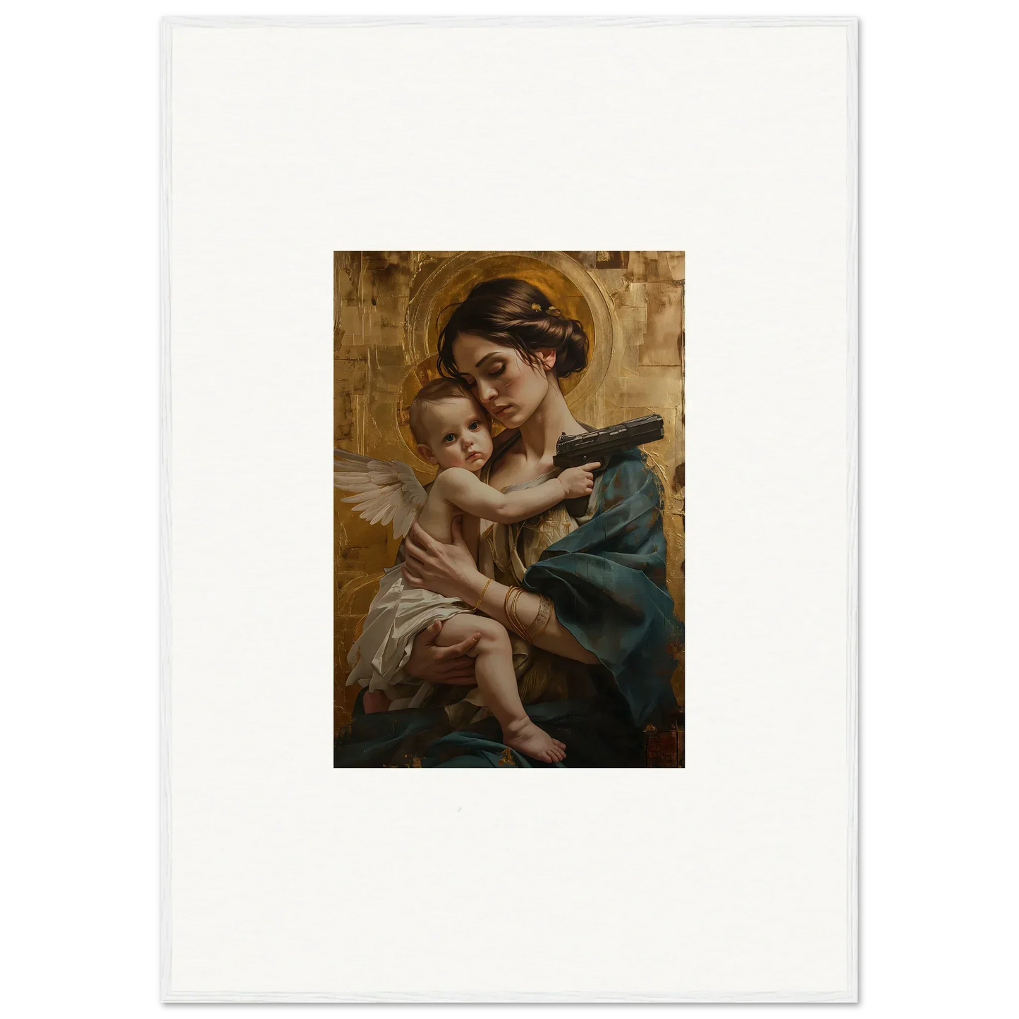Painting of a woman with a cherubic child, perfect for Velvet Matrix room decor
