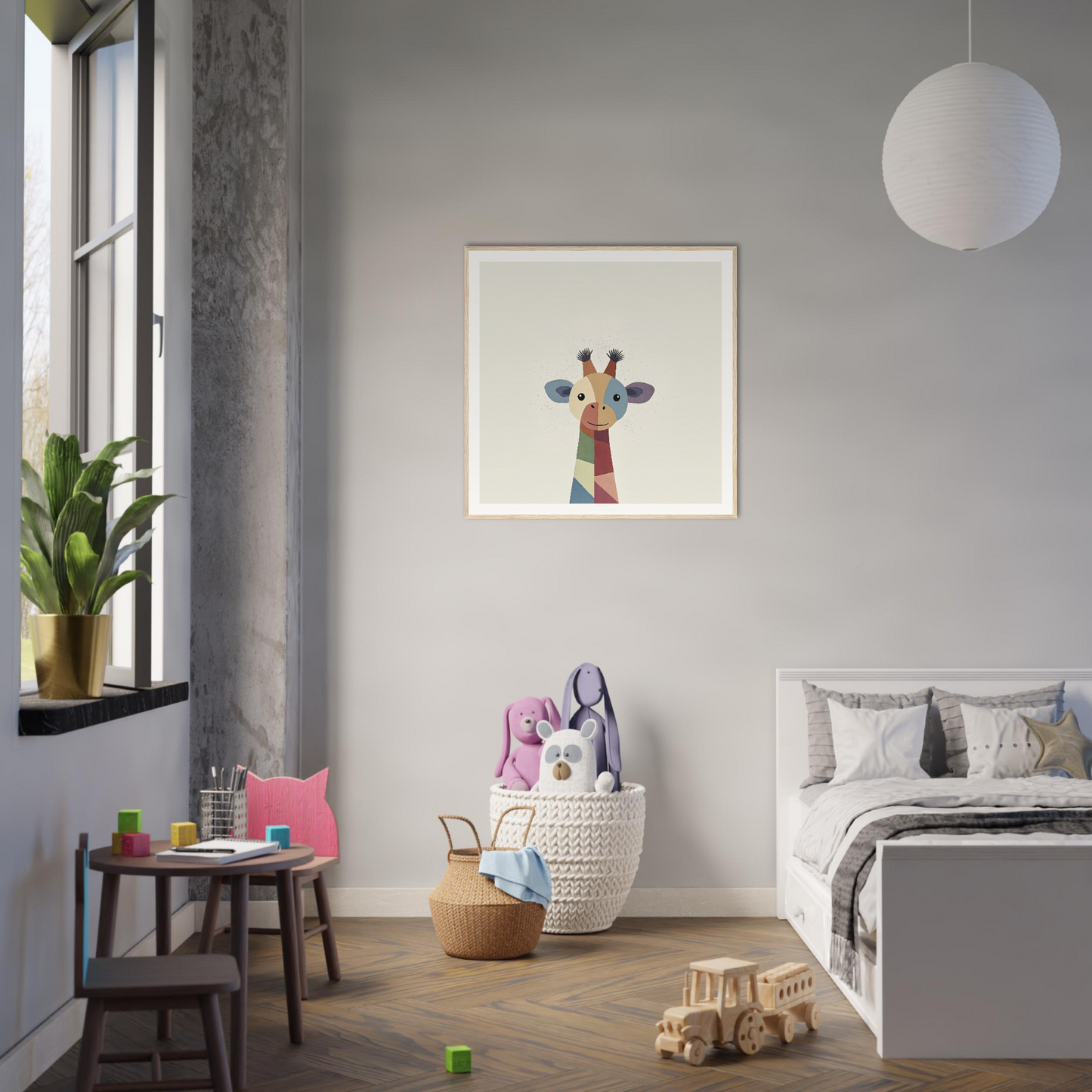 Colorful giraffe portrait in a white frame from Chroma Tall Tales collection