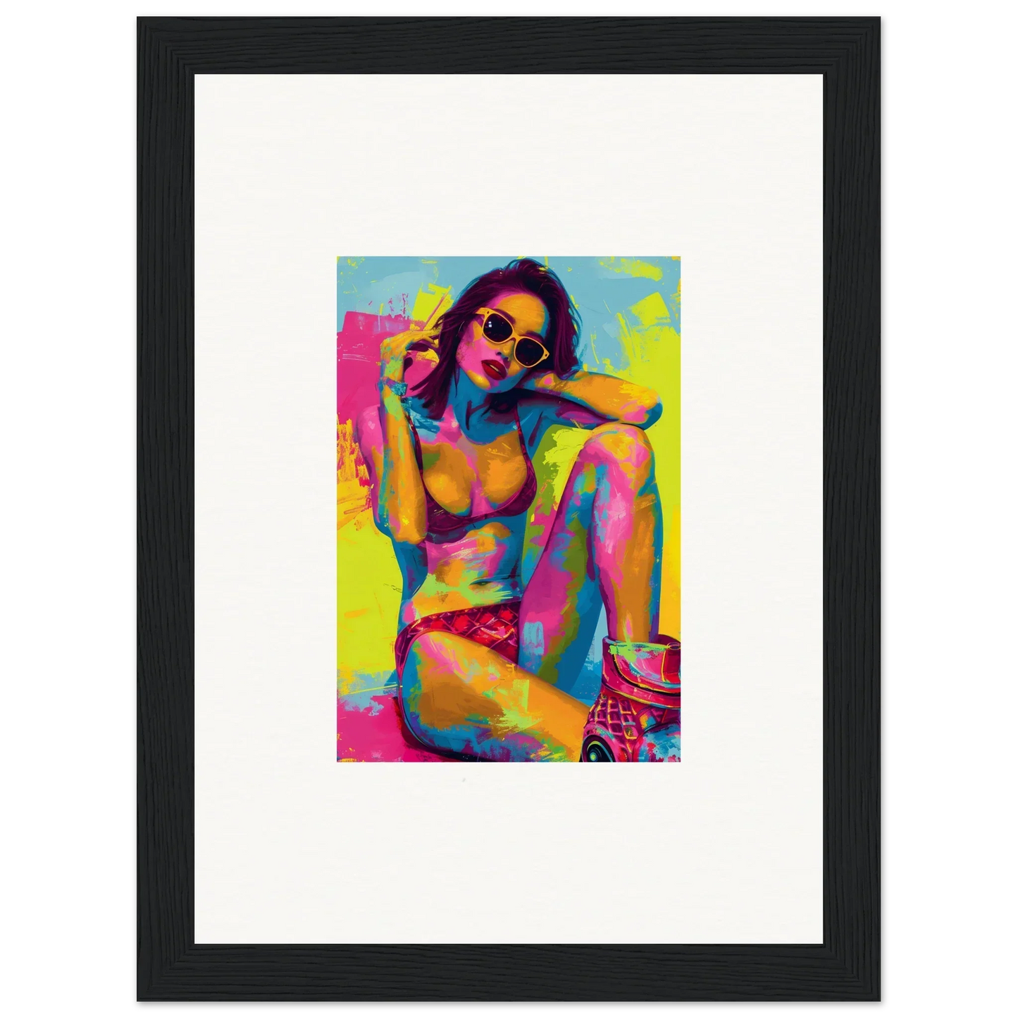 Colorful pop art portrait of a woman in sunglasses for trendy room decoration canvas print