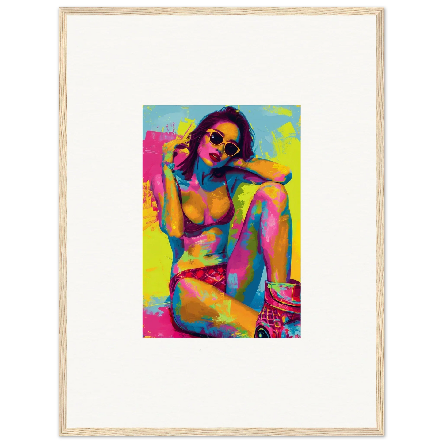 Colorful pop art portrait of a woman in sunglasses, perfect for Daydream Elixirs canvas print