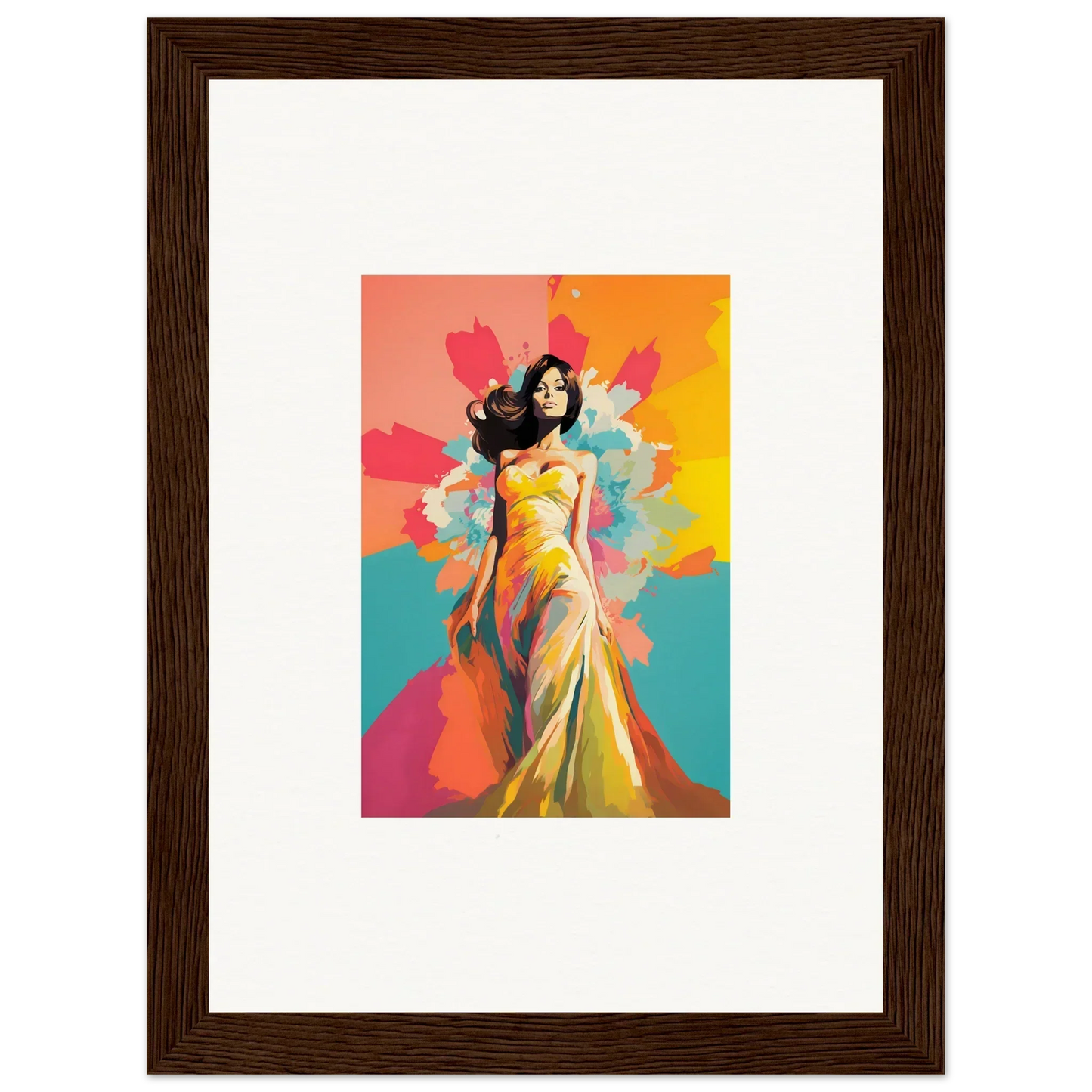 Colorful illustration of a figure in a yellow dress for Chromatic Evolutionary Reverie art