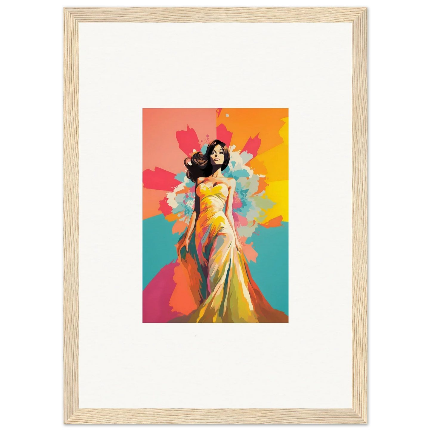 Colorful portrait in a yellow gown showcasing Chromatic Evolutionary Reverie art style
