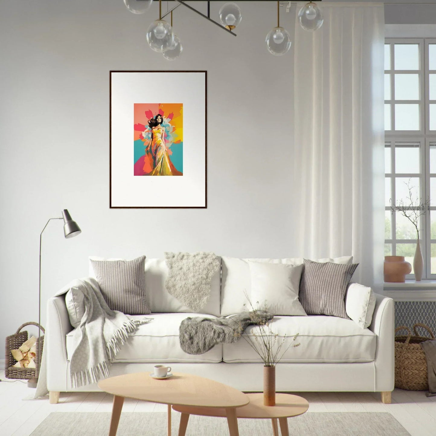 White upholstered sofa with gray pillows, perfect for Chromatic Evolutionary Reverie vibes