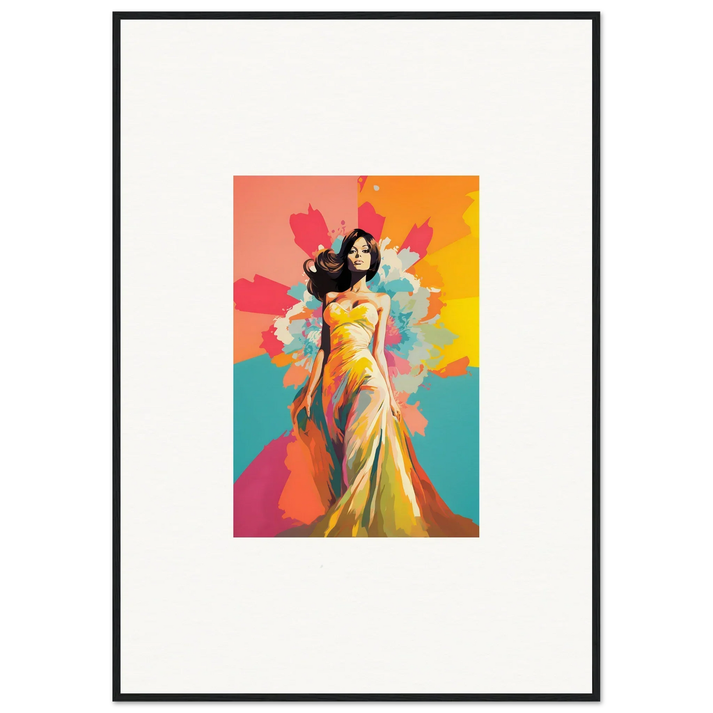 A stunning figure in a yellow gown with vibrant splashes from Chromatic Evolutionary Reverie