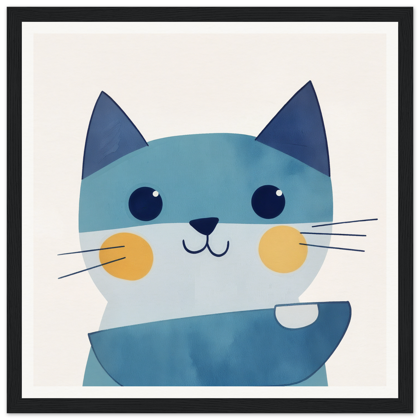Cute cartoon cat with blue fur and orange cheeks in Chromatic Feline Gleam art style