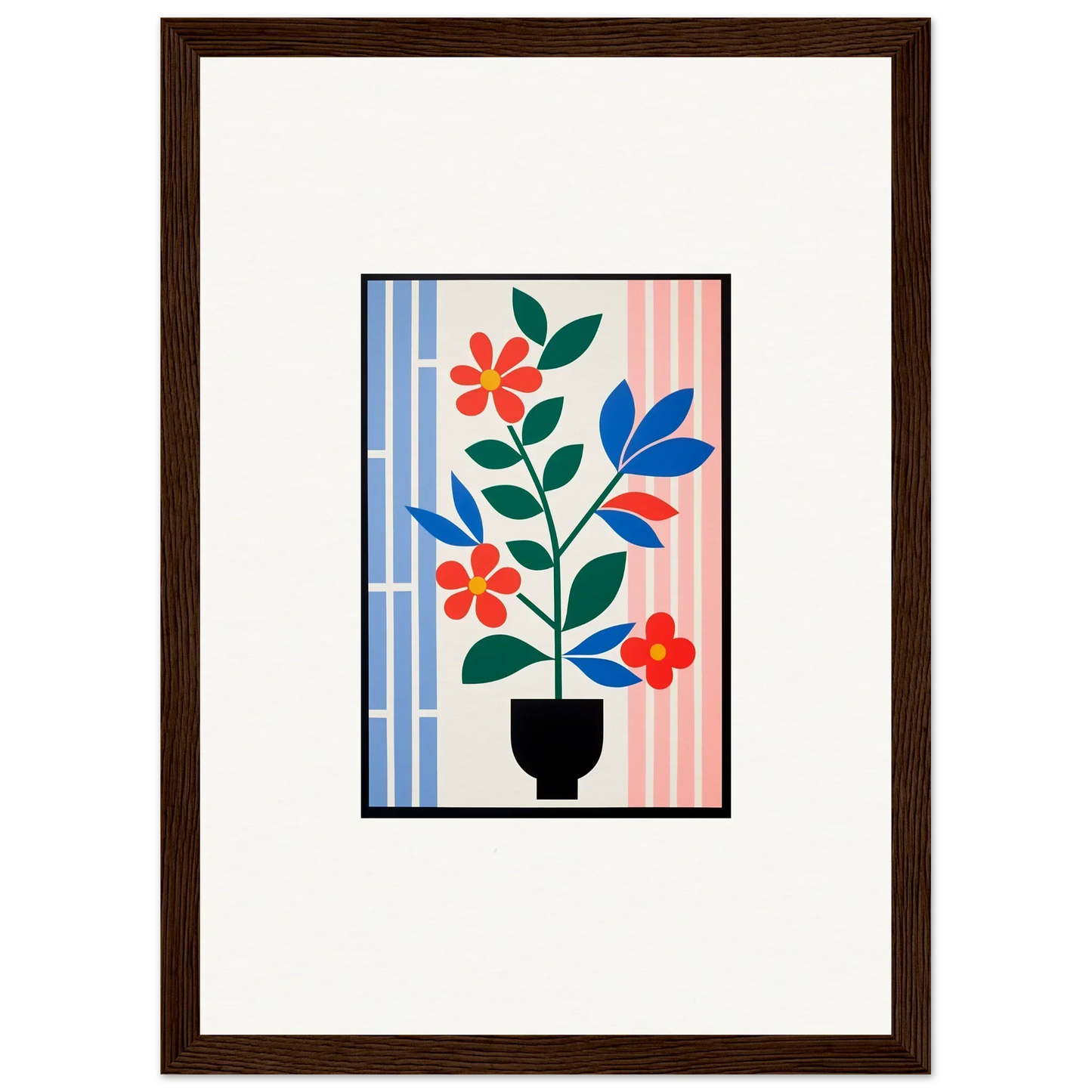 Vibrant Framed Wall Art of Flora Enigma with Colorful Potted Plant and Flowers